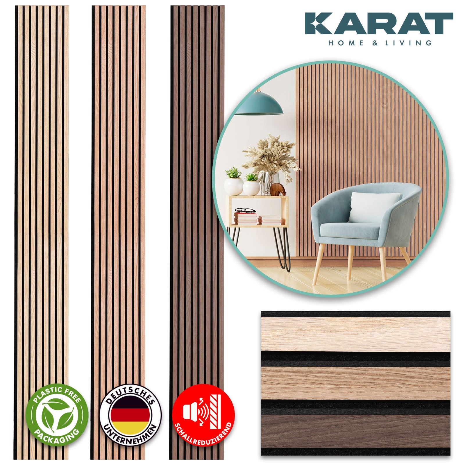 Akoestische panelen in houtlook | Tijdloos design voor een aangename ruimteakoestiek | Verkrijgbaar in 3 designs en 2 maten