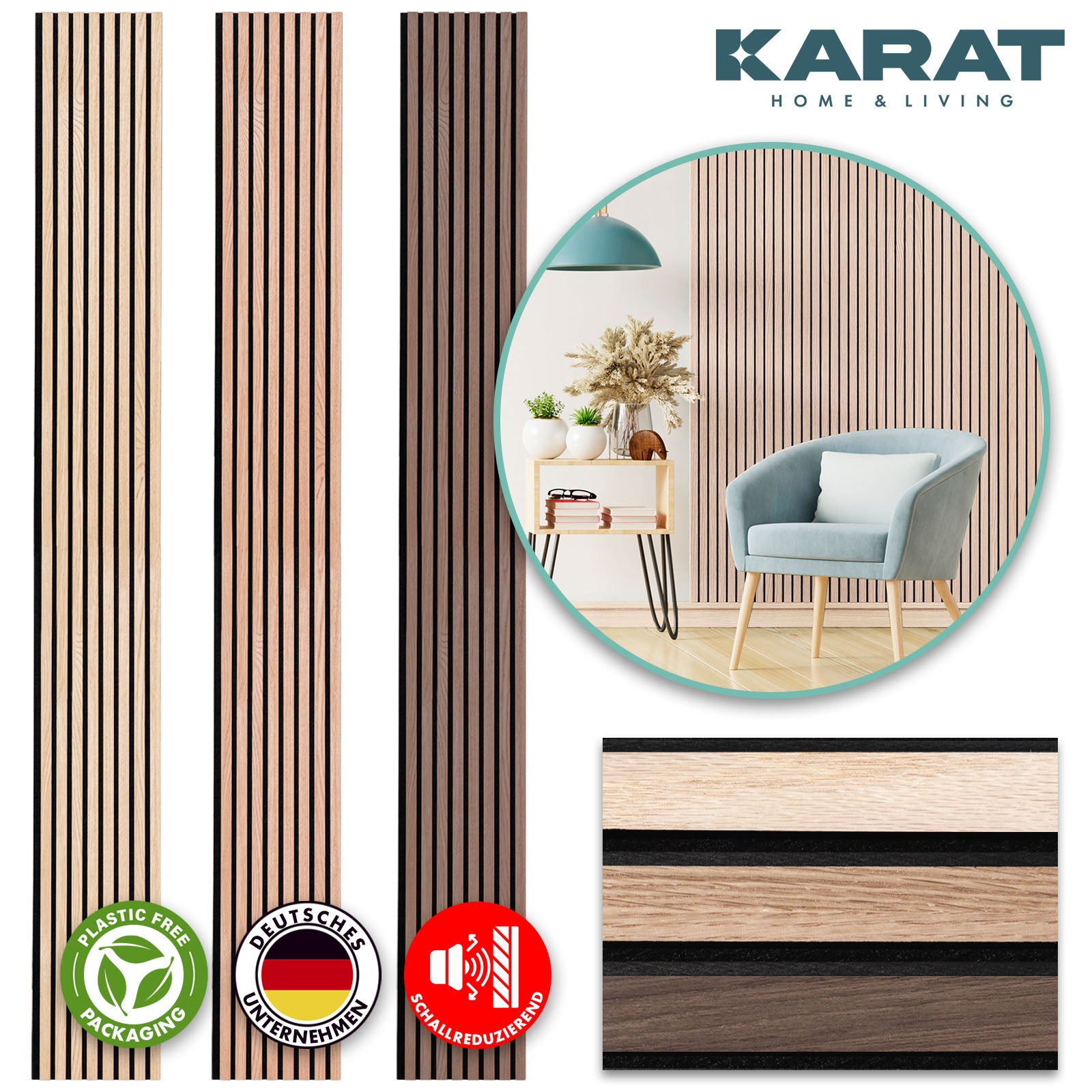 Akoestische panelen in houtlook | Tijdloos design voor een aangename ruimteakoestiek | Verkrijgbaar in 3 designs en 2 maten