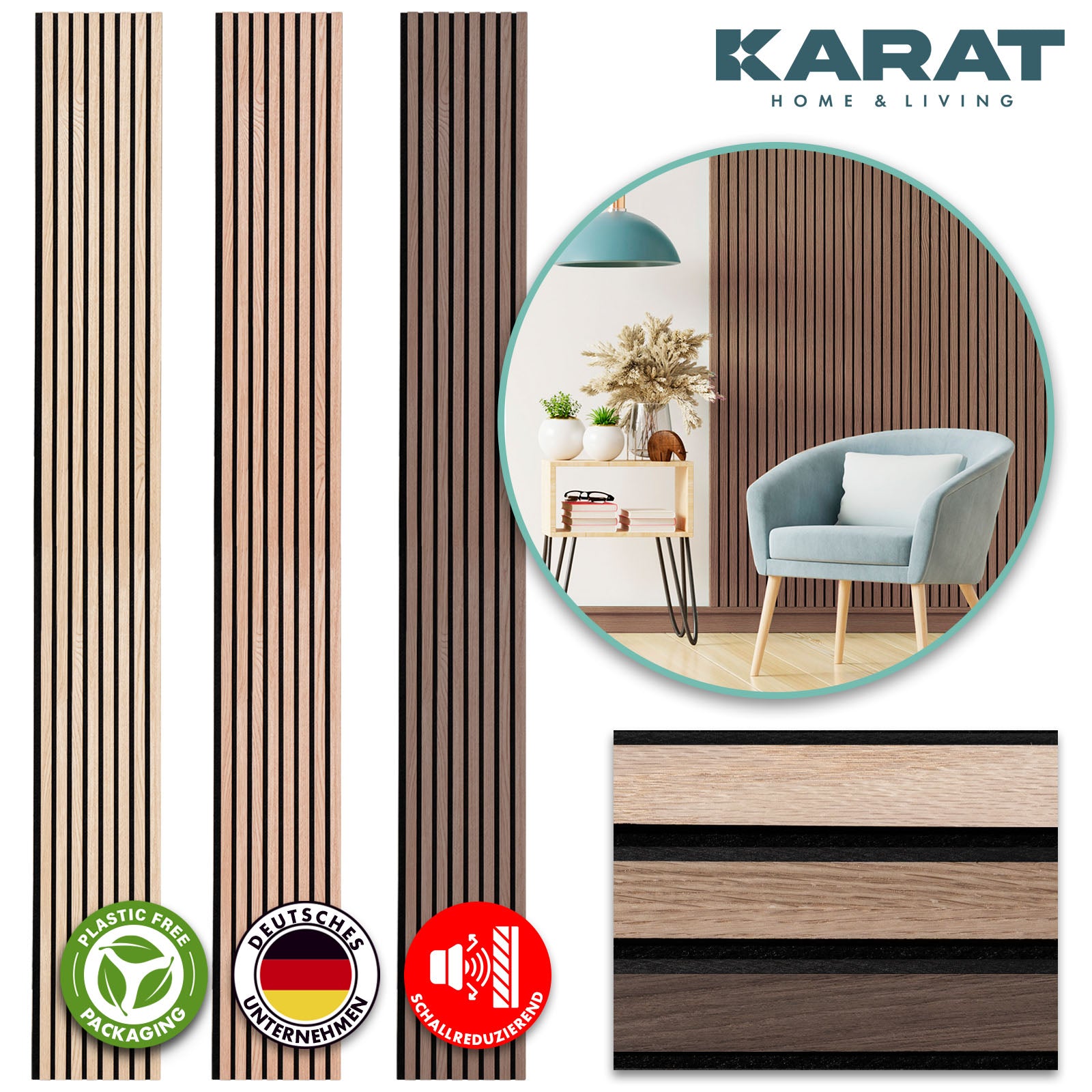 Akoestische panelen in houtlook | Tijdloos design voor een aangename ruimteakoestiek | Verkrijgbaar in 3 designs en 2 maten