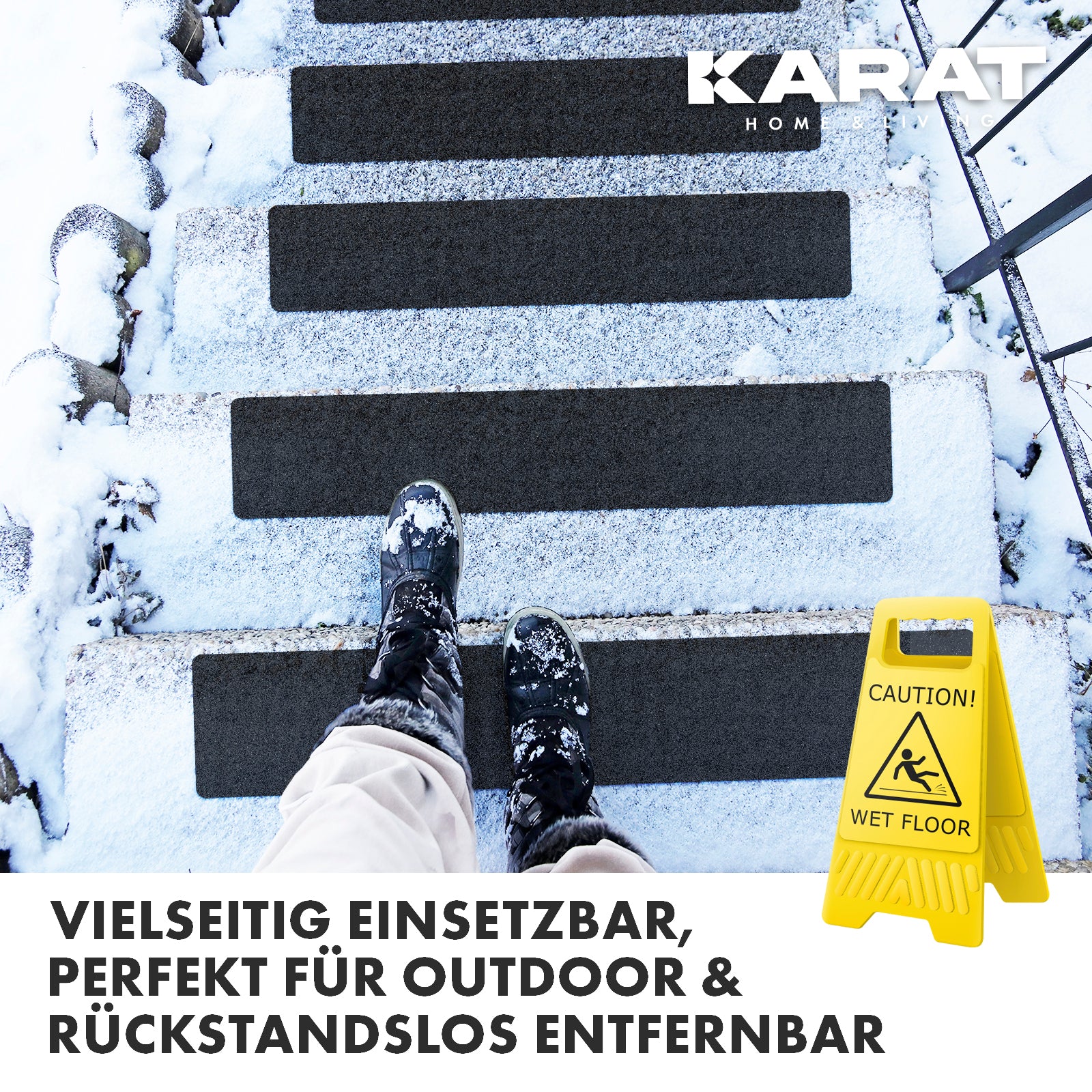 Antislip strips voor trappen | Nicu | Ruw oppervlak | Zelfklevend | Set van 15 inclusief montageroller | Zwart | 10 x 61 cm