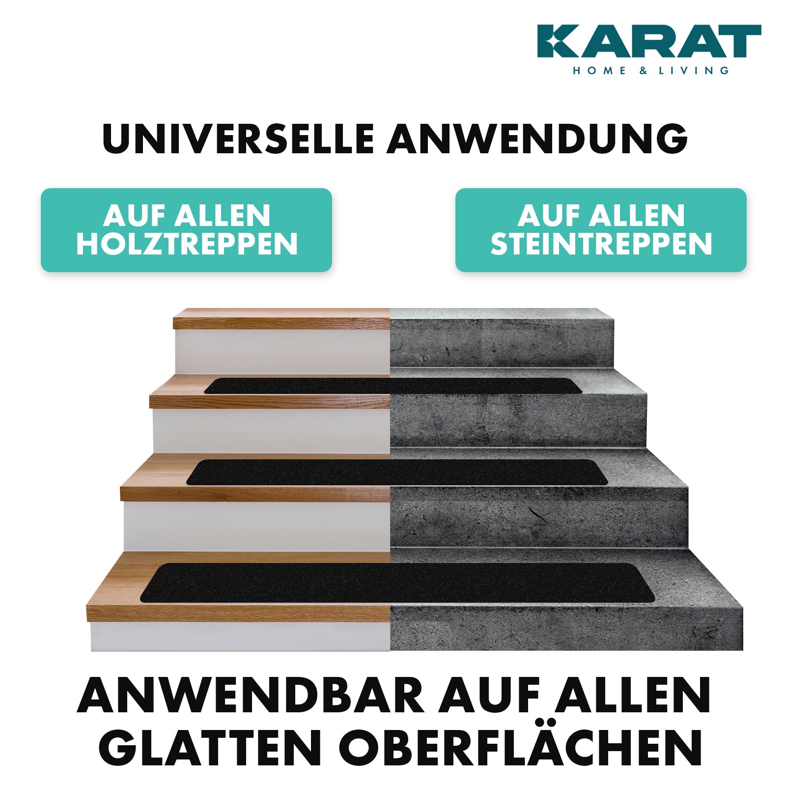 Antislip strips voor trappen | Nicu | Ruw oppervlak | Zelfklevend | Set van 15 inclusief montageroller | Zwart | 10 x 61 cm