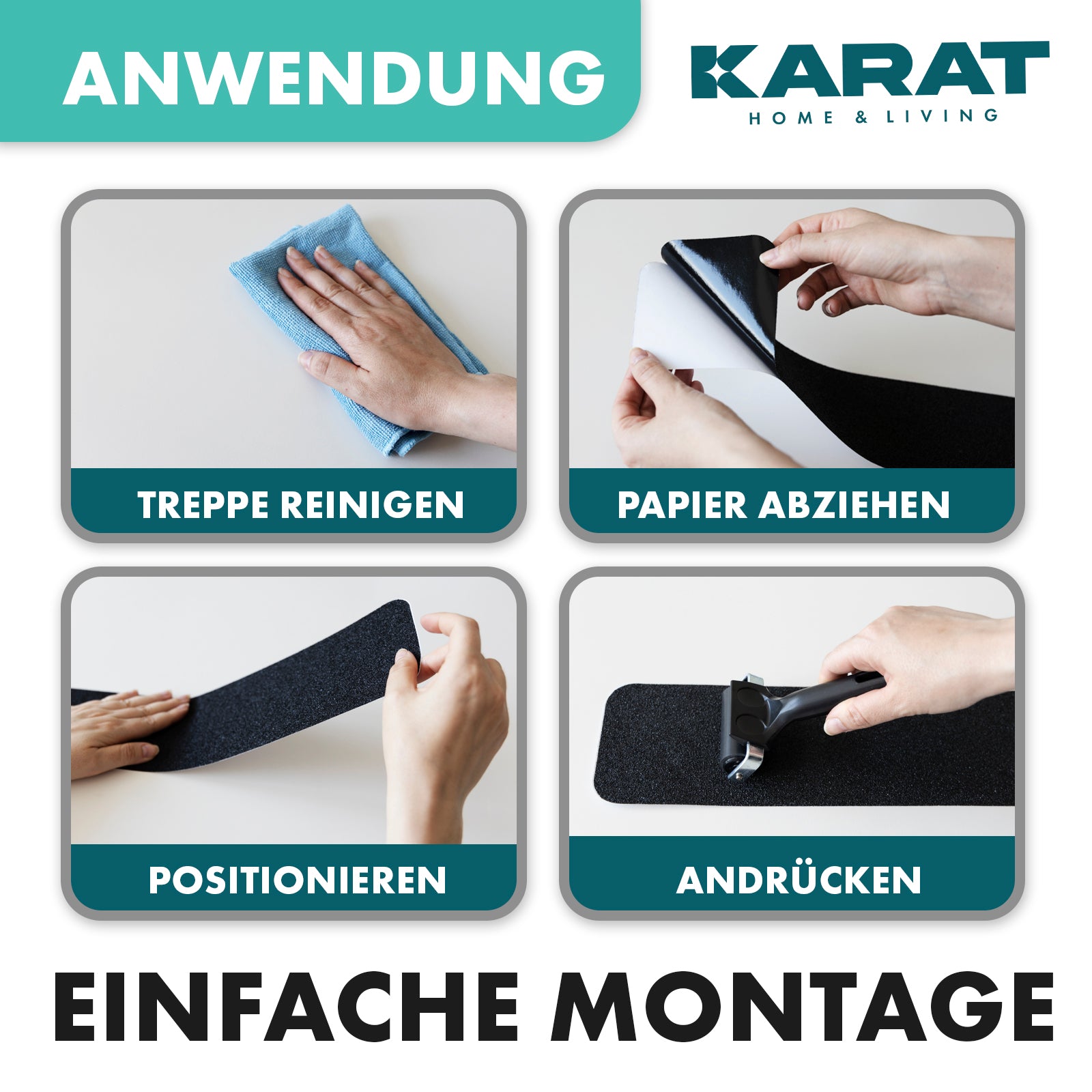 Antislip strips voor trappen | Nicu | Ruw oppervlak | Zelfklevend | Set van 15 inclusief montageroller | Zwart | 10 x 61 cm