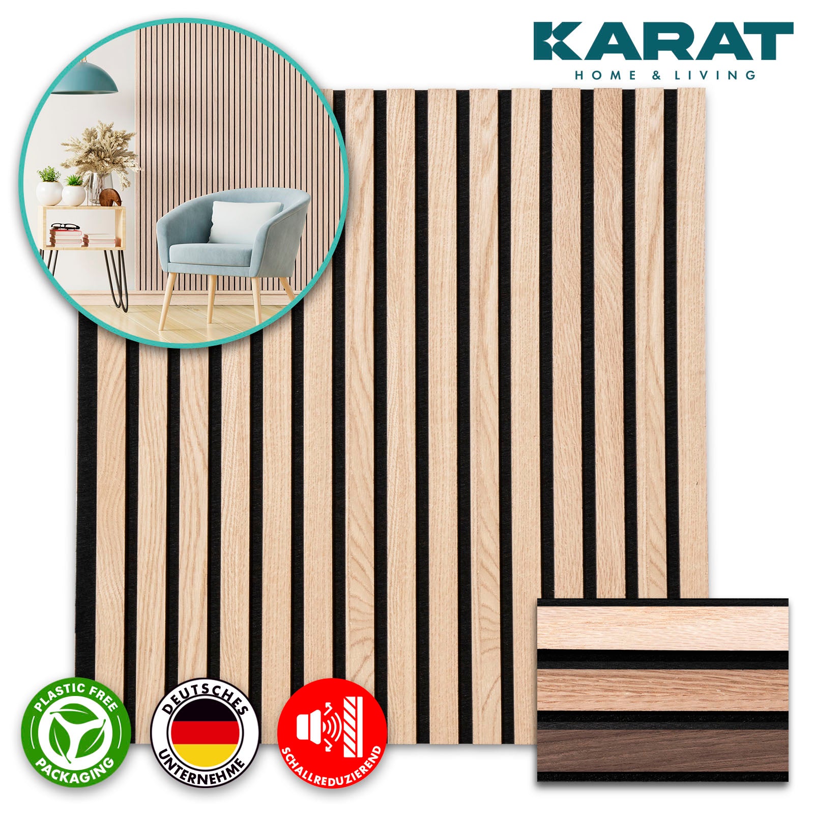 Akoestische panelen in houtlook | Tijdloos design voor een aangename ruimteakoestiek | Verkrijgbaar in 3 designs en 2 maten