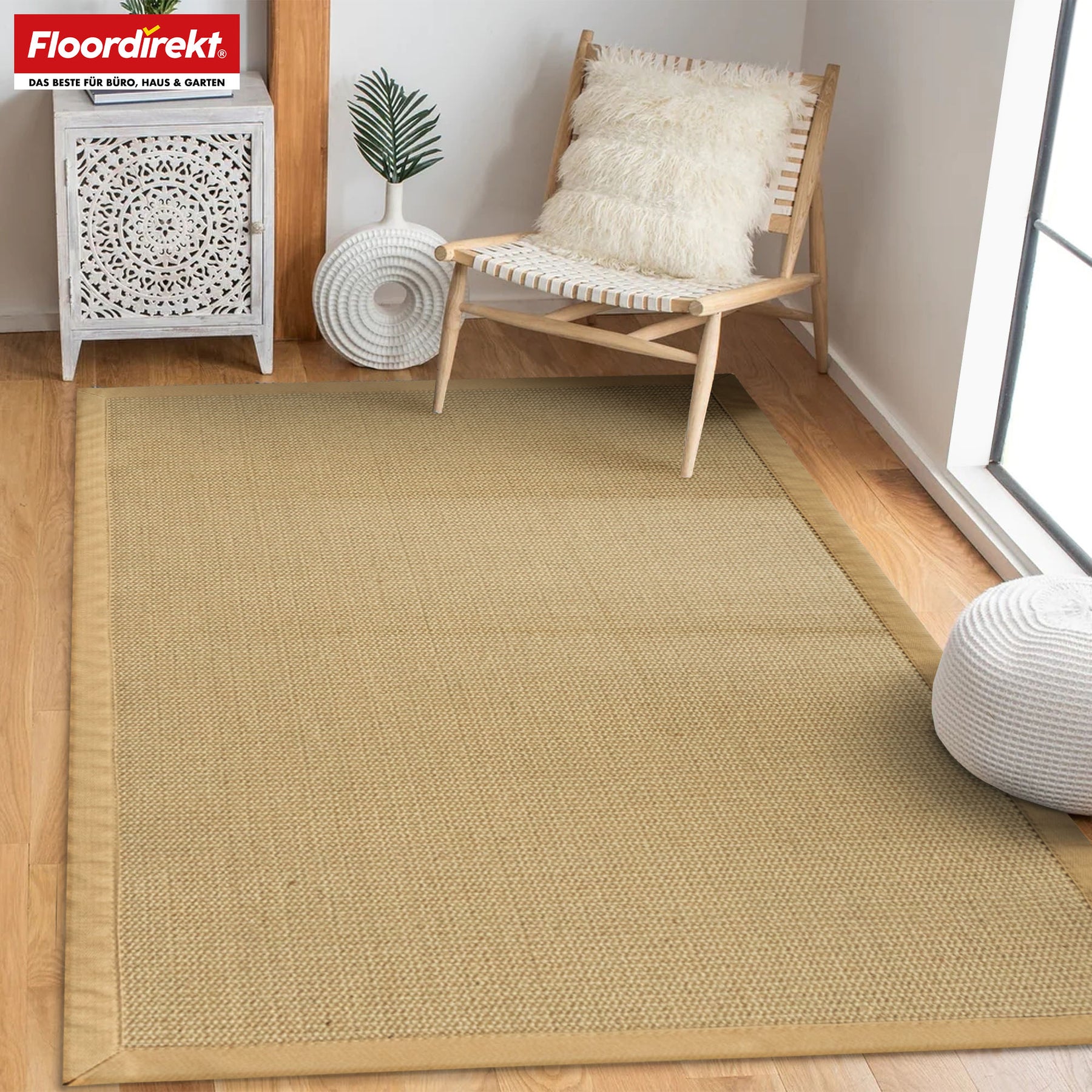 Jute vloerkleed | Bombay | Met anti-slip achterkant en katoenen rand | In vele maten