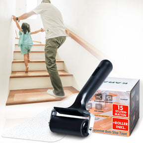 Antislip strips voor trappen | Henri | Getextureerd oppervlak | Zelfklevend | Set van 15 inclusief montageroller | Transparant | 10 x 60 cm