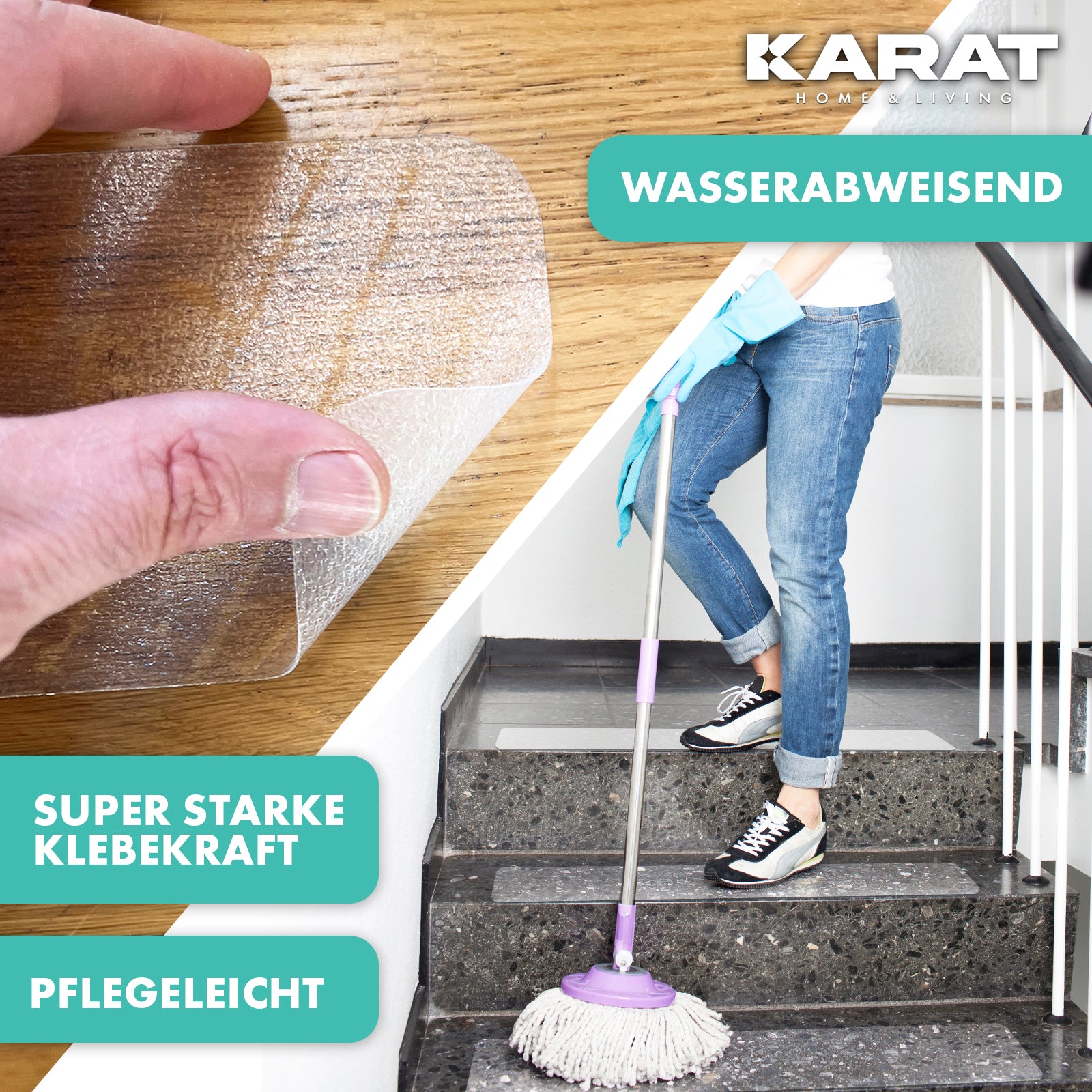Antislip strips voor trappen | Henri | Getextureerd oppervlak | Zelfklevend | Set van 15 inclusief montageroller | Transparant | 10 x 60 cm