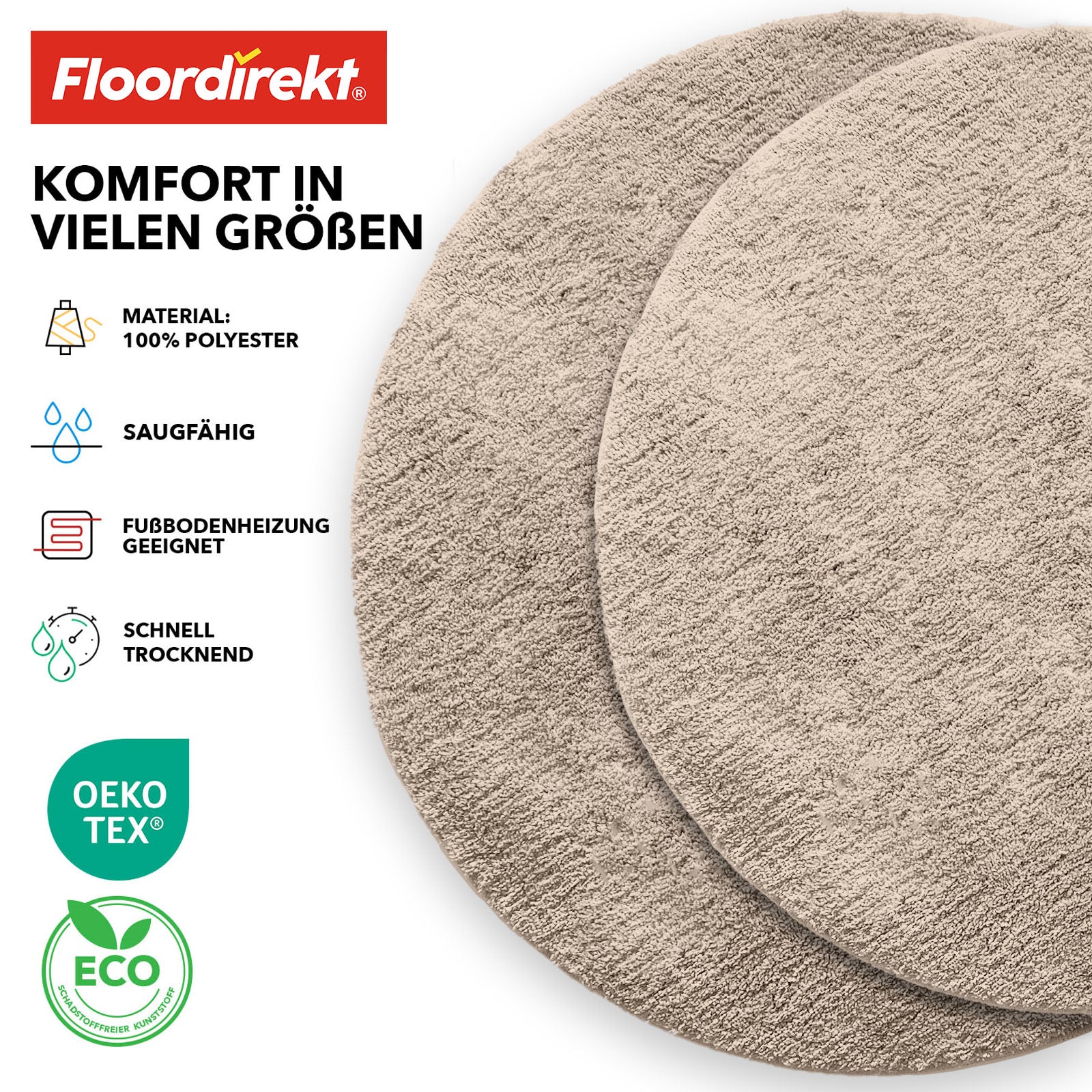 Ronde badmat | Sky | Ronde badmat | Dicht, donzig comfort voor in huis