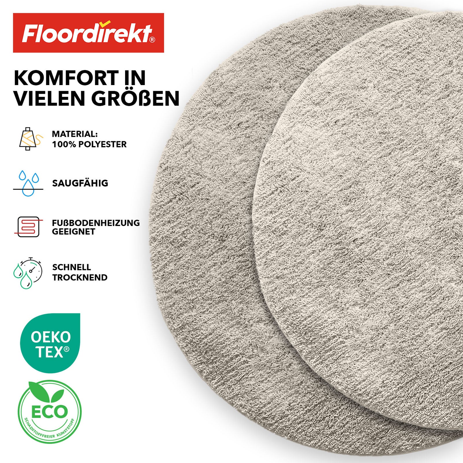Ronde badmat | Sky | Ronde badmat | Dicht, donzig comfort voor in huis