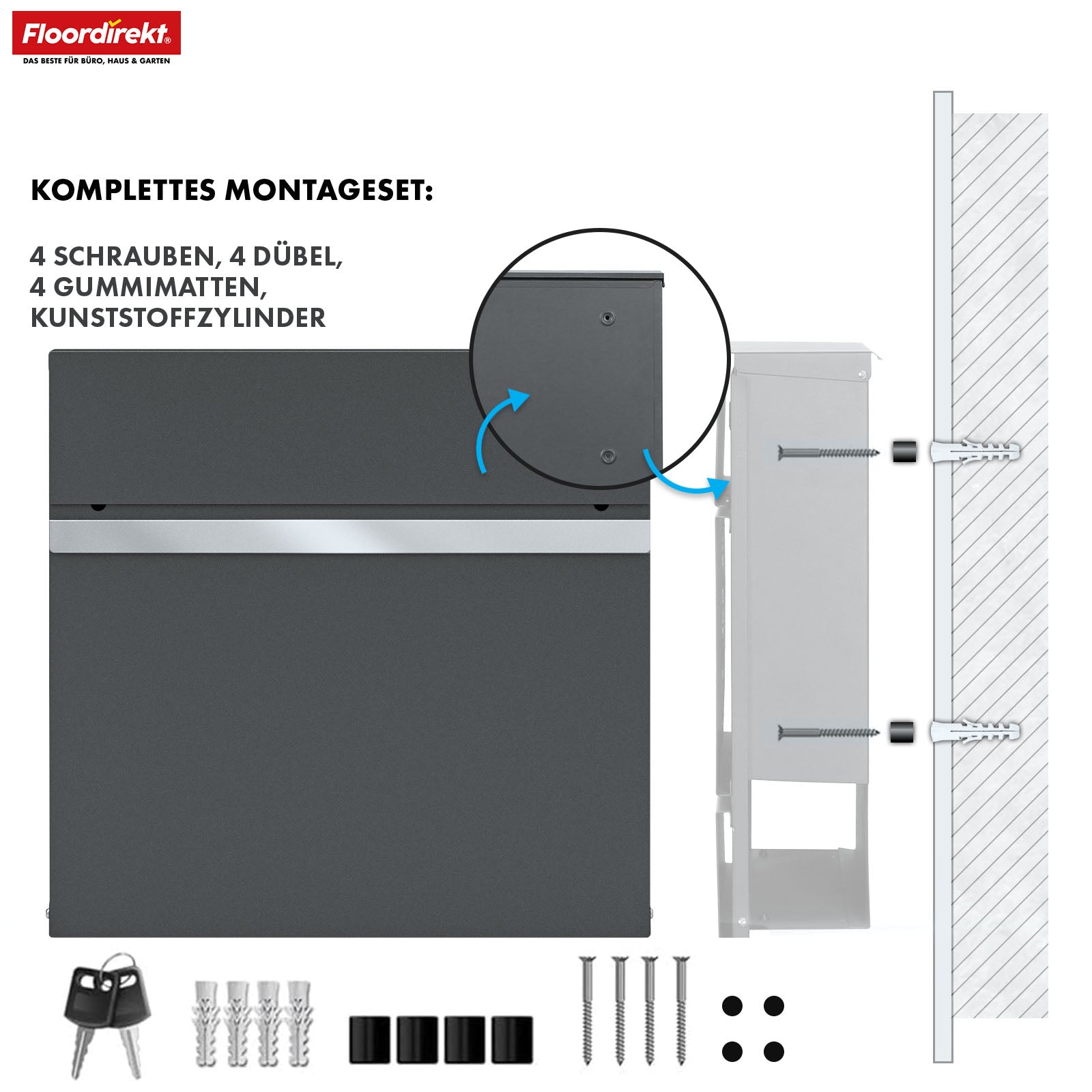 Brievenbus | Gaston | Moderne wandbrievenbus met krantenvak & naamplaatje van roestvrij staal in antraciet
