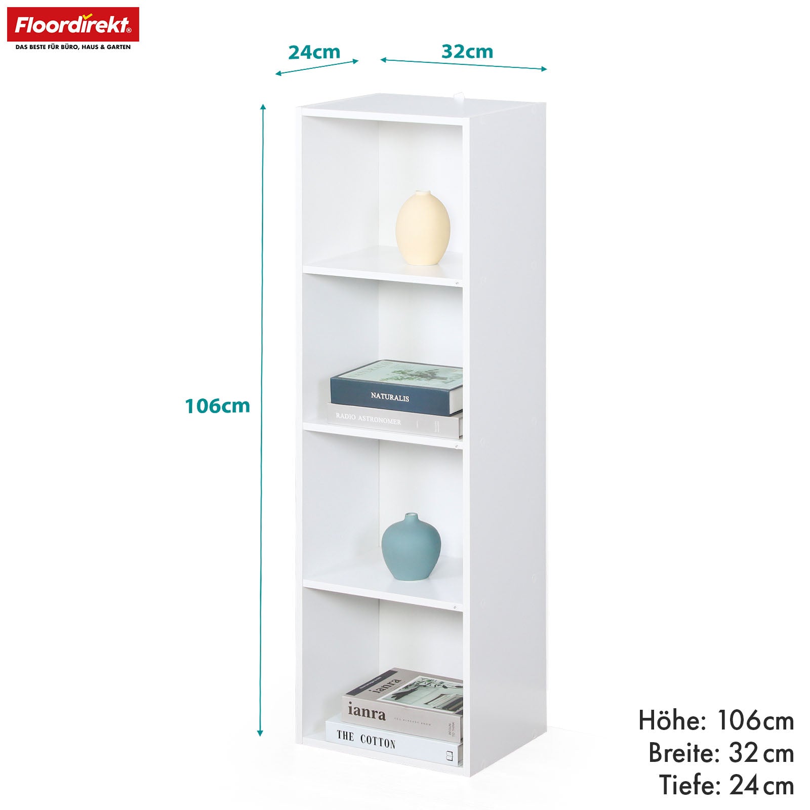 Boekenkast | Alaska | Witte MDF boekenkast met 4 of 5 niveaus | slank, modern & ruimtebesparend