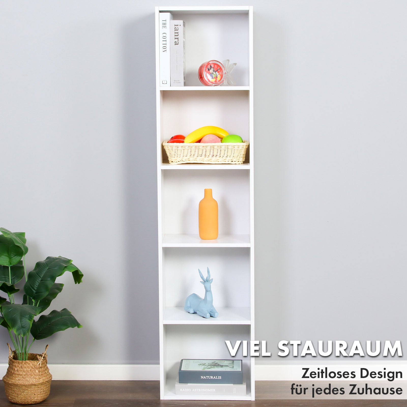Boekenkast | Alaska | Witte MDF boekenkast met 4 of 5 niveaus | slank, modern & ruimtebesparend