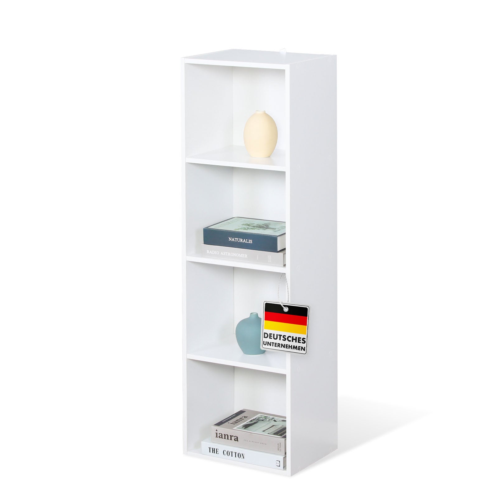 Boekenkast | Alaska | Witte MDF boekenkast met 4 of 5 niveaus | slank, modern & ruimtebesparend
