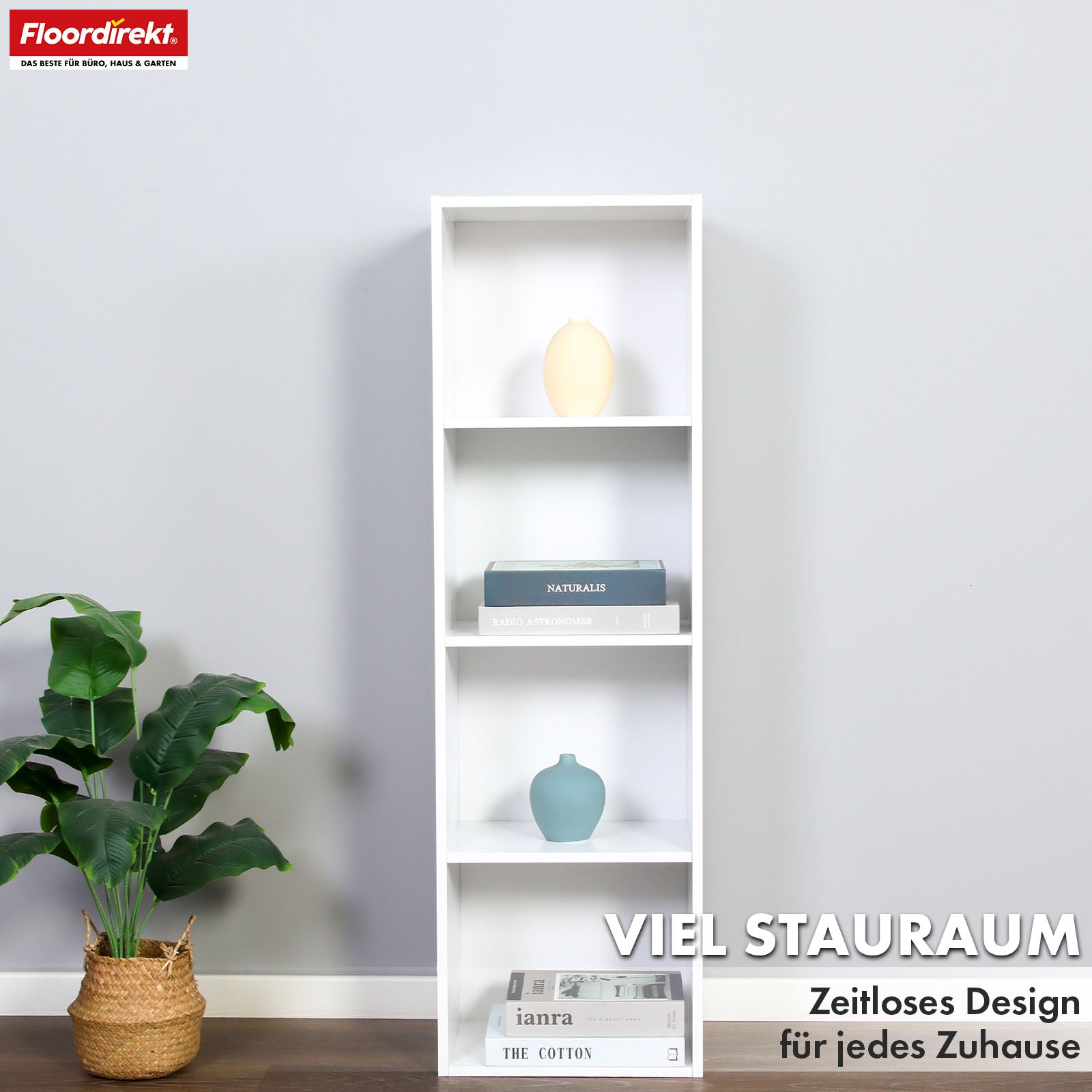 Boekenkast | Alaska | Witte MDF boekenkast met 4 of 5 niveaus | slank, modern & ruimtebesparend
