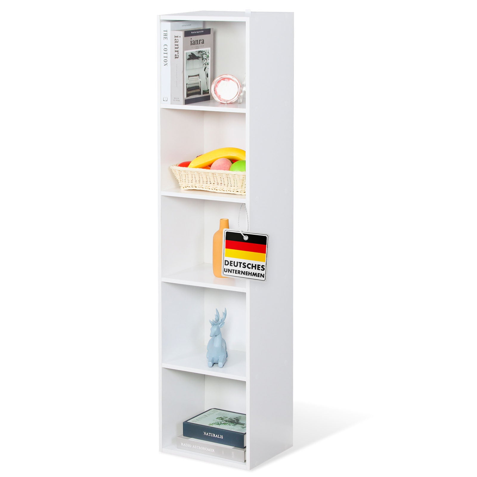 Boekenkast | Alaska | Witte MDF boekenkast met 4 of 5 niveaus | slank, modern & ruimtebesparend