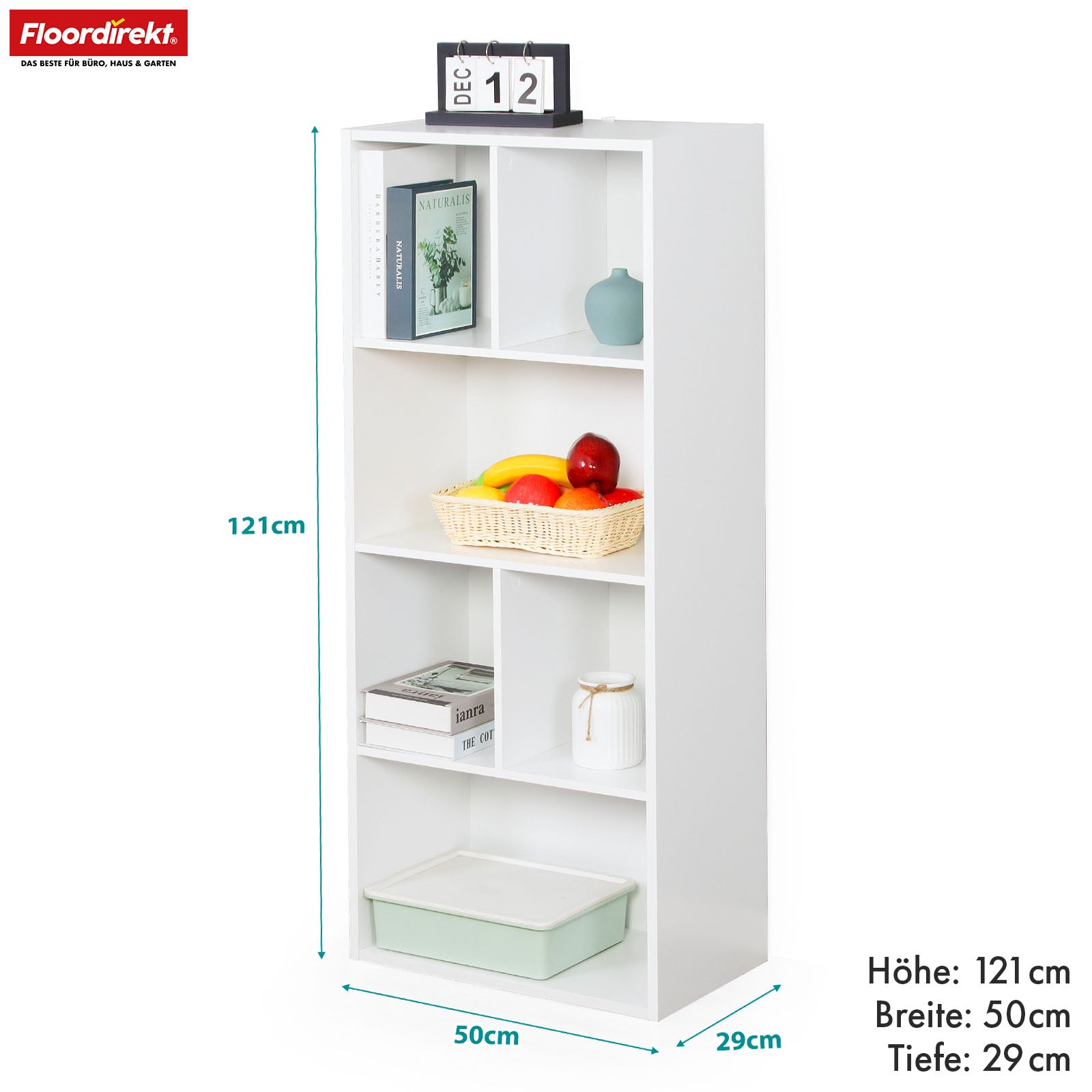 Boekenkast | California | Modern, ruimtebesparend MDF schap met kantelbeveiliging in wit 4-8 open vakken