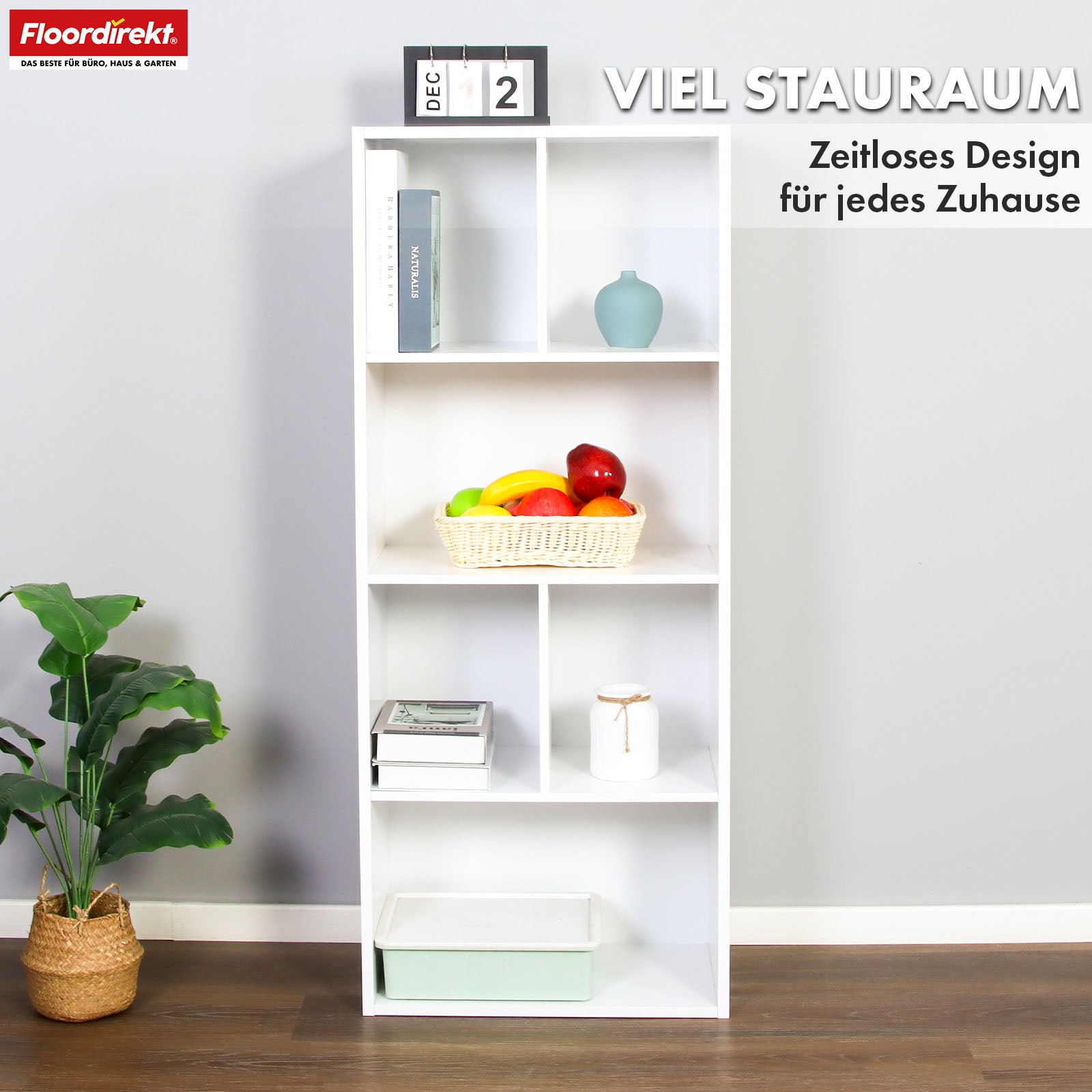 Boekenkast | California | Modern, ruimtebesparend MDF schap met kantelbeveiliging in wit 4-8 open vakken