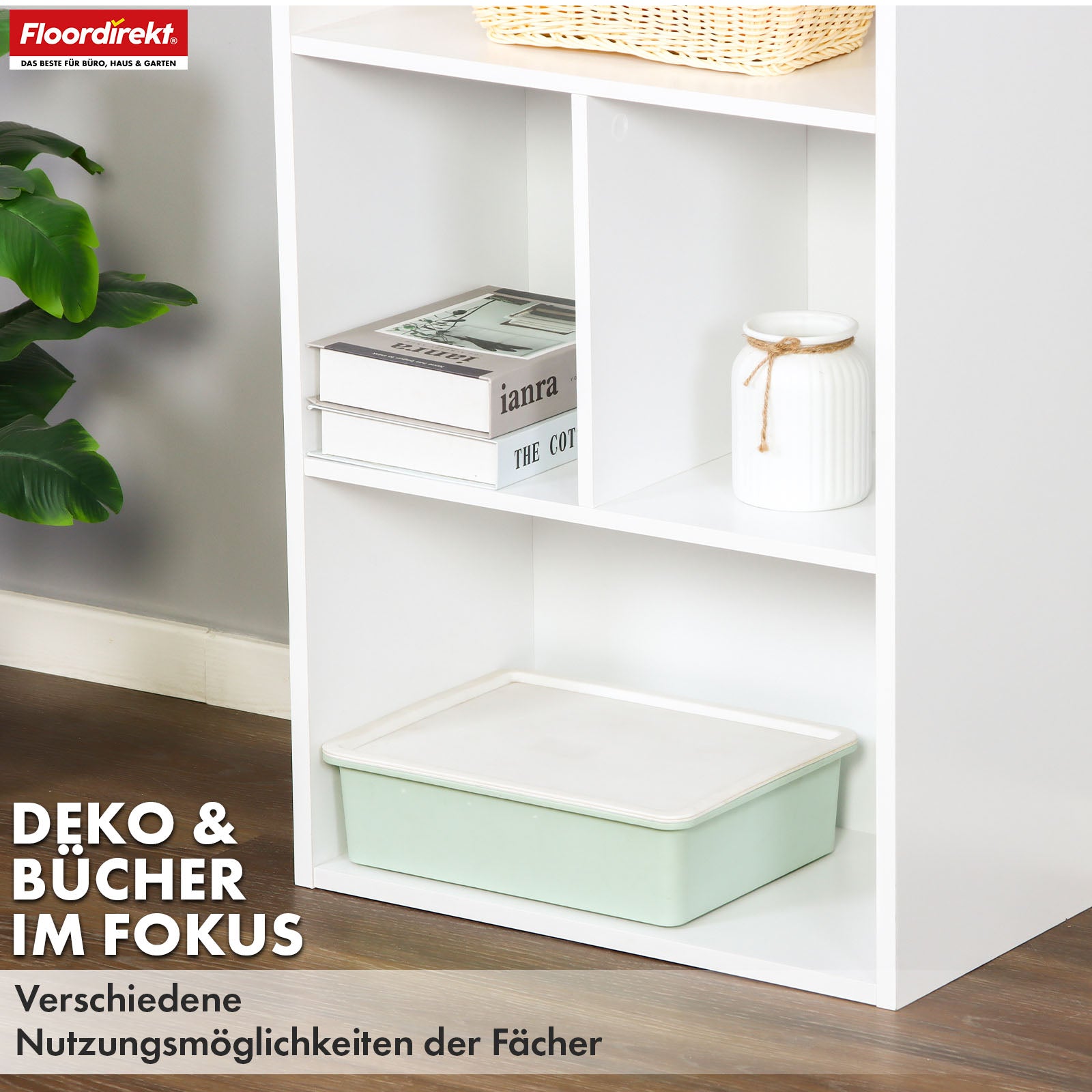 Boekenkast | California | Modern, ruimtebesparend MDF schap met kantelbeveiliging in wit 4-8 open vakken