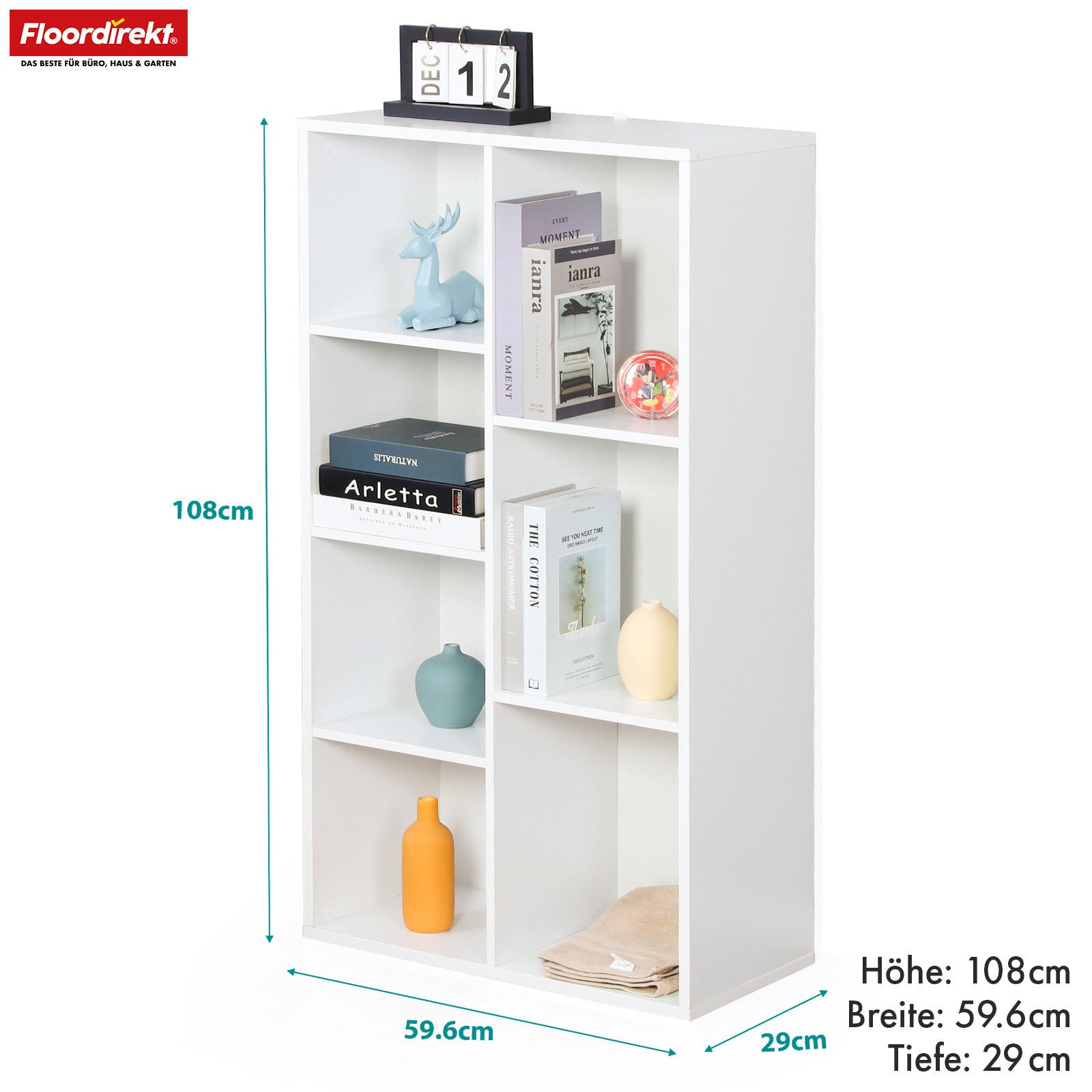 Boekenkast | California | Modern, ruimtebesparend MDF schap met kantelbeveiliging in wit 4-8 open vakken