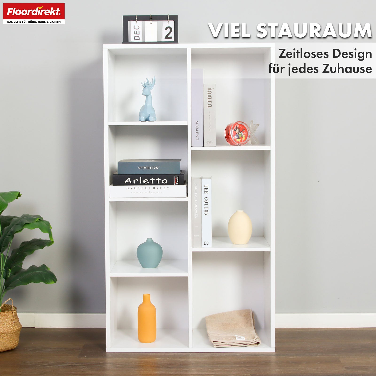 Boekenkast | California | Modern, ruimtebesparend MDF schap met kantelbeveiliging in wit 4-8 open vakken