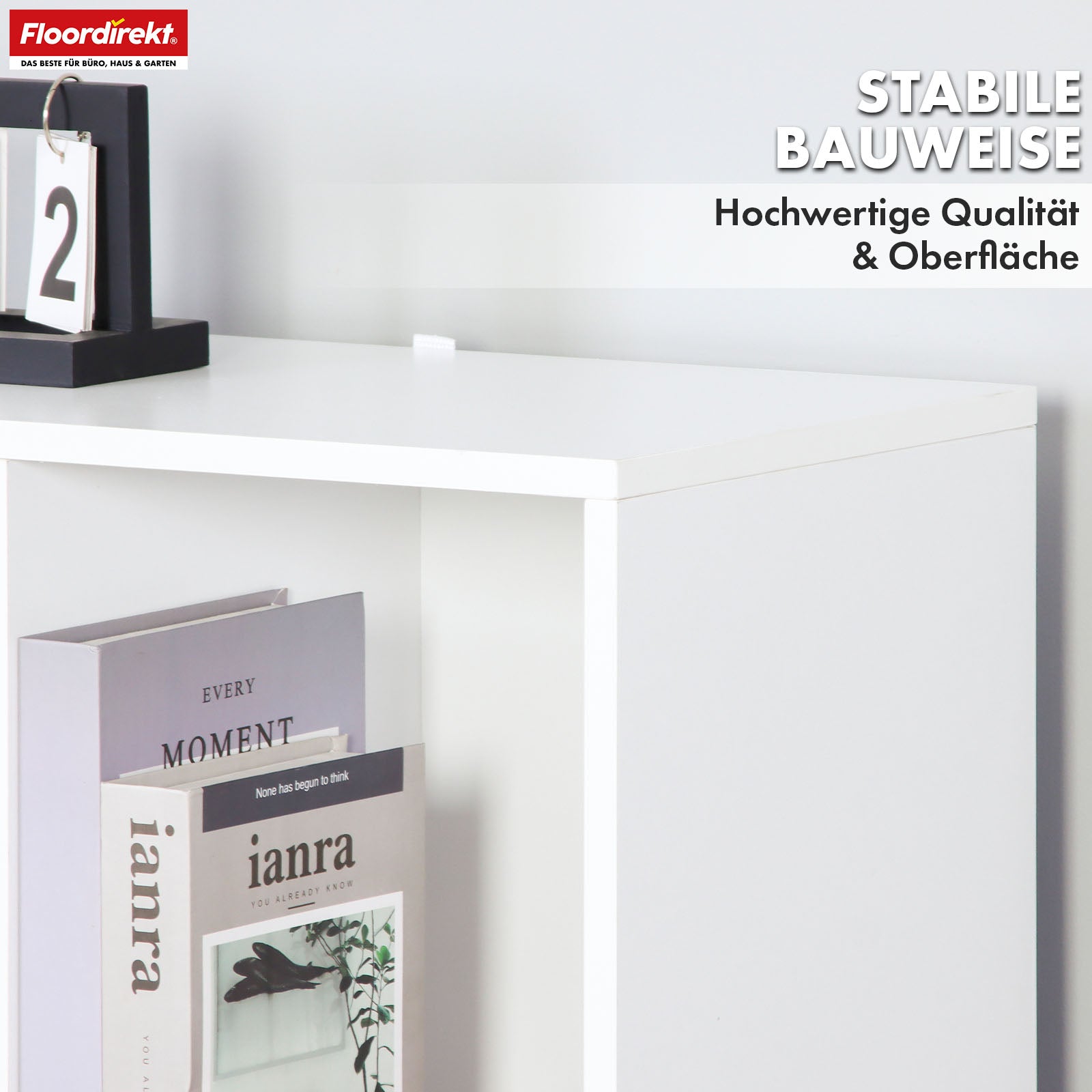 Boekenkast | California | Modern, ruimtebesparend MDF schap met kantelbeveiliging in wit 4-8 open vakken