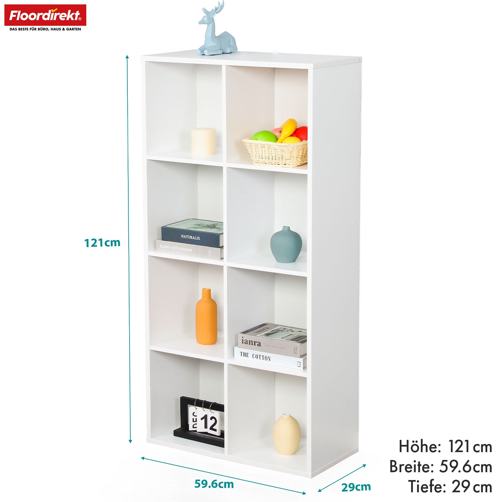 Boekenkast | California | Modern, ruimtebesparend MDF schap met kantelbeveiliging in wit 4-8 open vakken