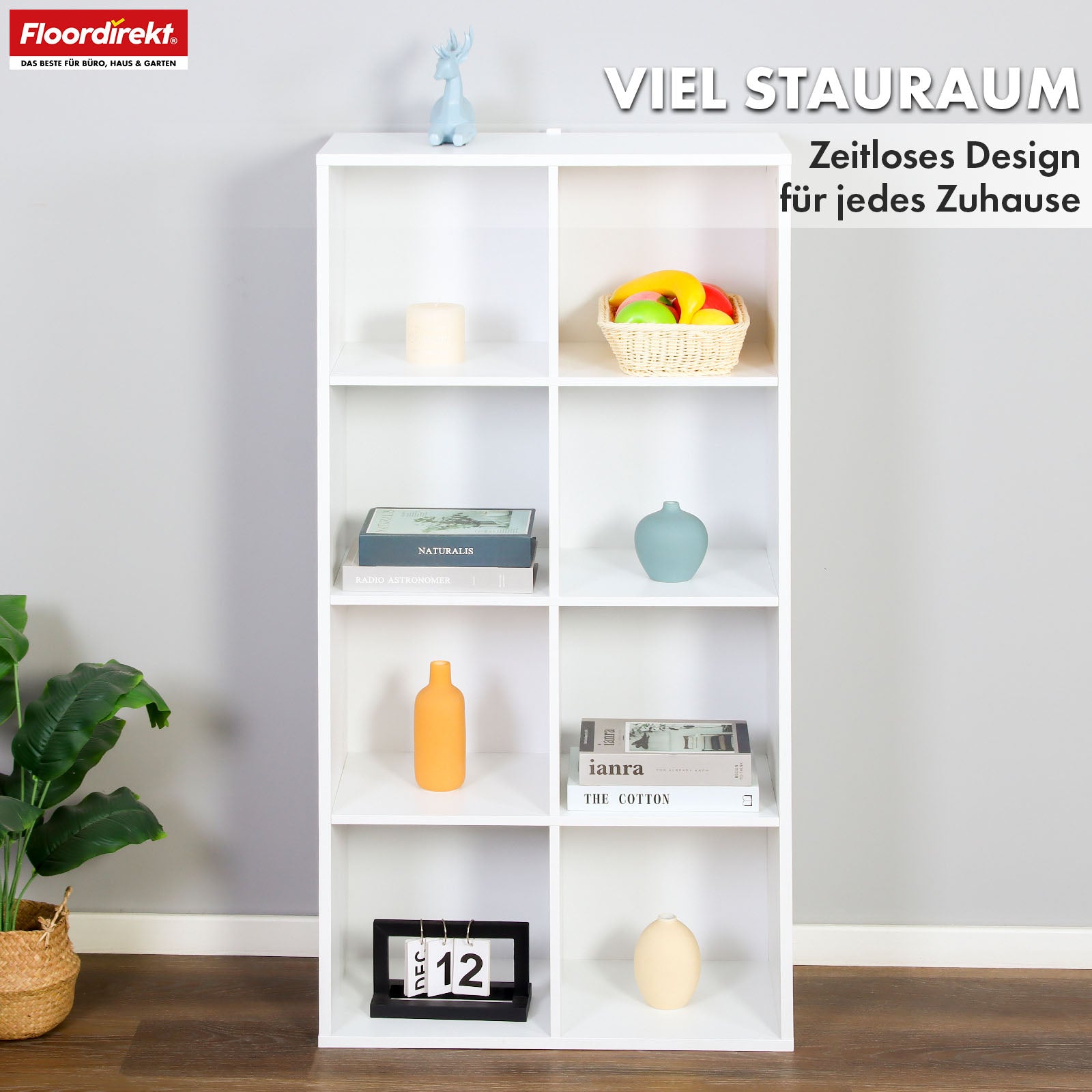 Boekenkast | California | Modern, ruimtebesparend MDF schap met kantelbeveiliging in wit 4-8 open vakken