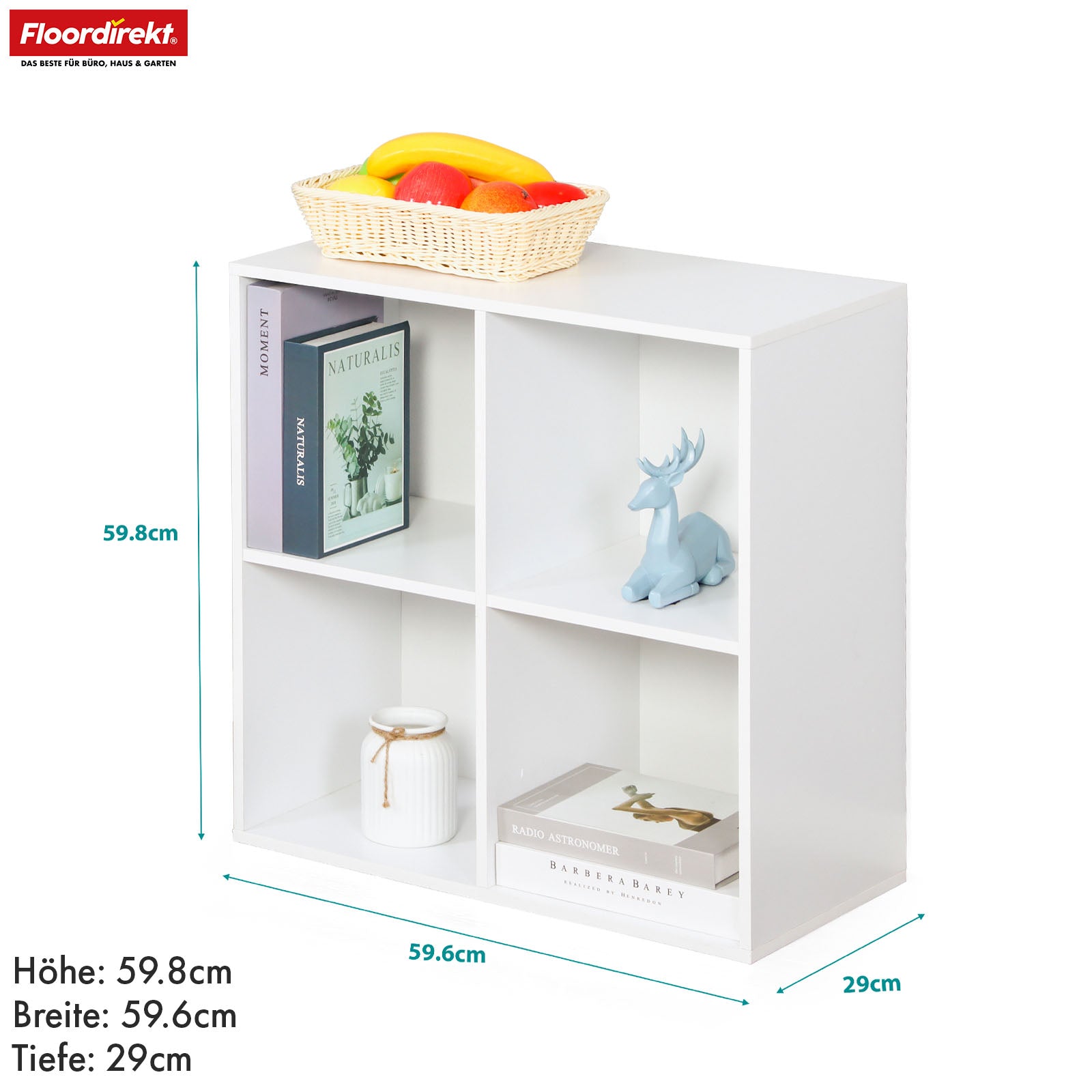 Boekenkast | California | Modern, ruimtebesparend MDF schap met kantelbeveiliging in wit 4-8 open vakken