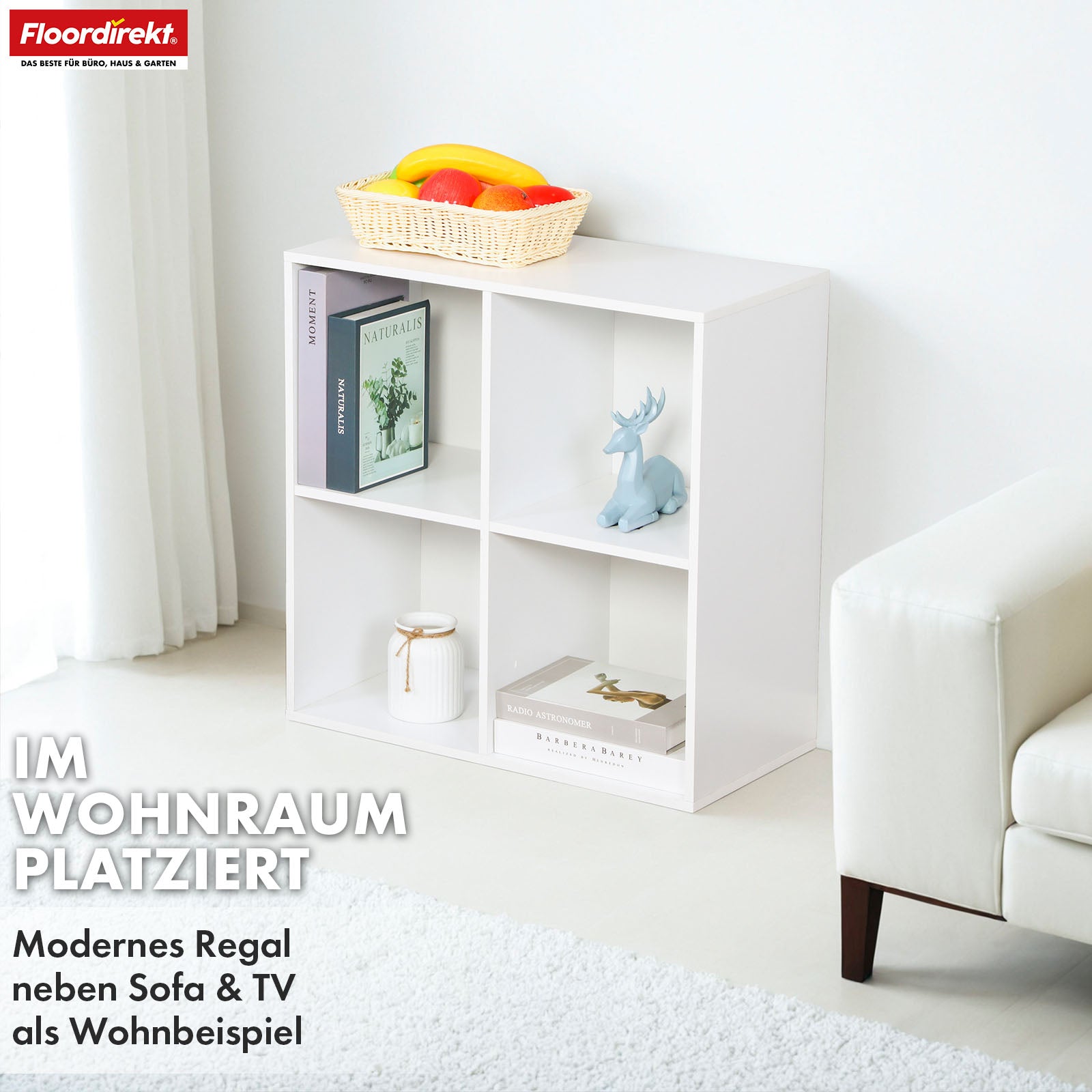Boekenkast | California | Modern, ruimtebesparend MDF schap met kantelbeveiliging in wit 4-8 open vakken