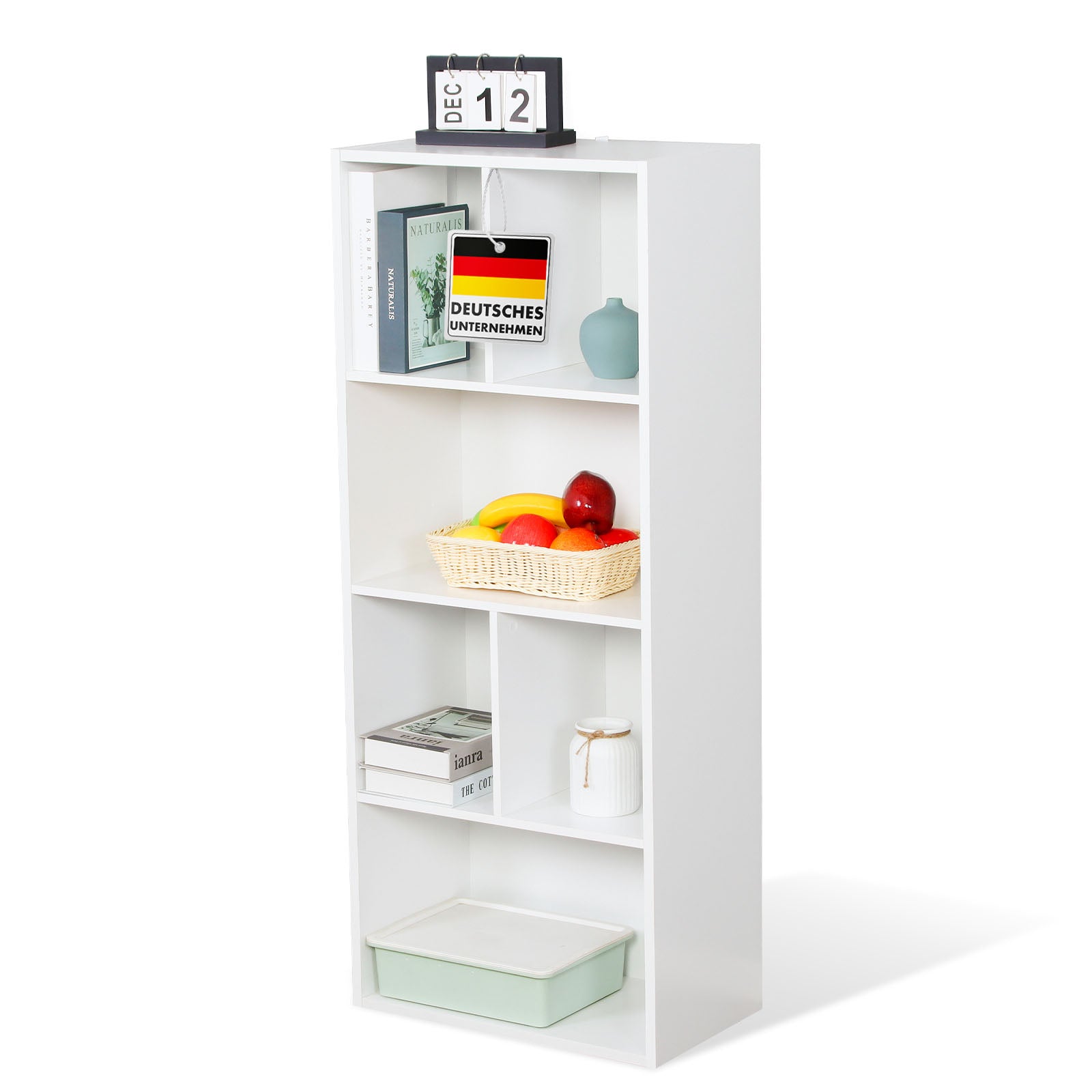 Boekenkast | California | Modern, ruimtebesparend MDF schap met kantelbeveiliging in wit 4-8 open vakken