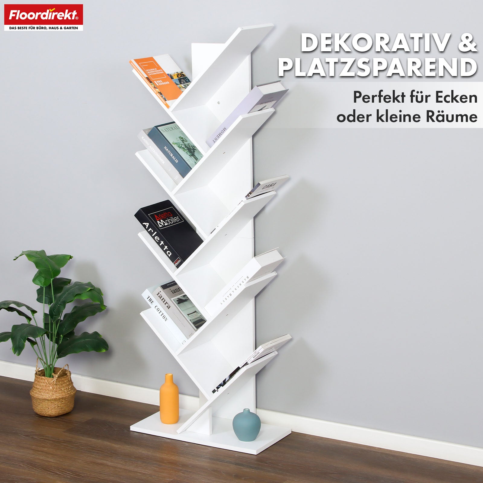 Boekenkast | Louisiana | Boomvormige staande plank in wit met 5 of 9 houten planken