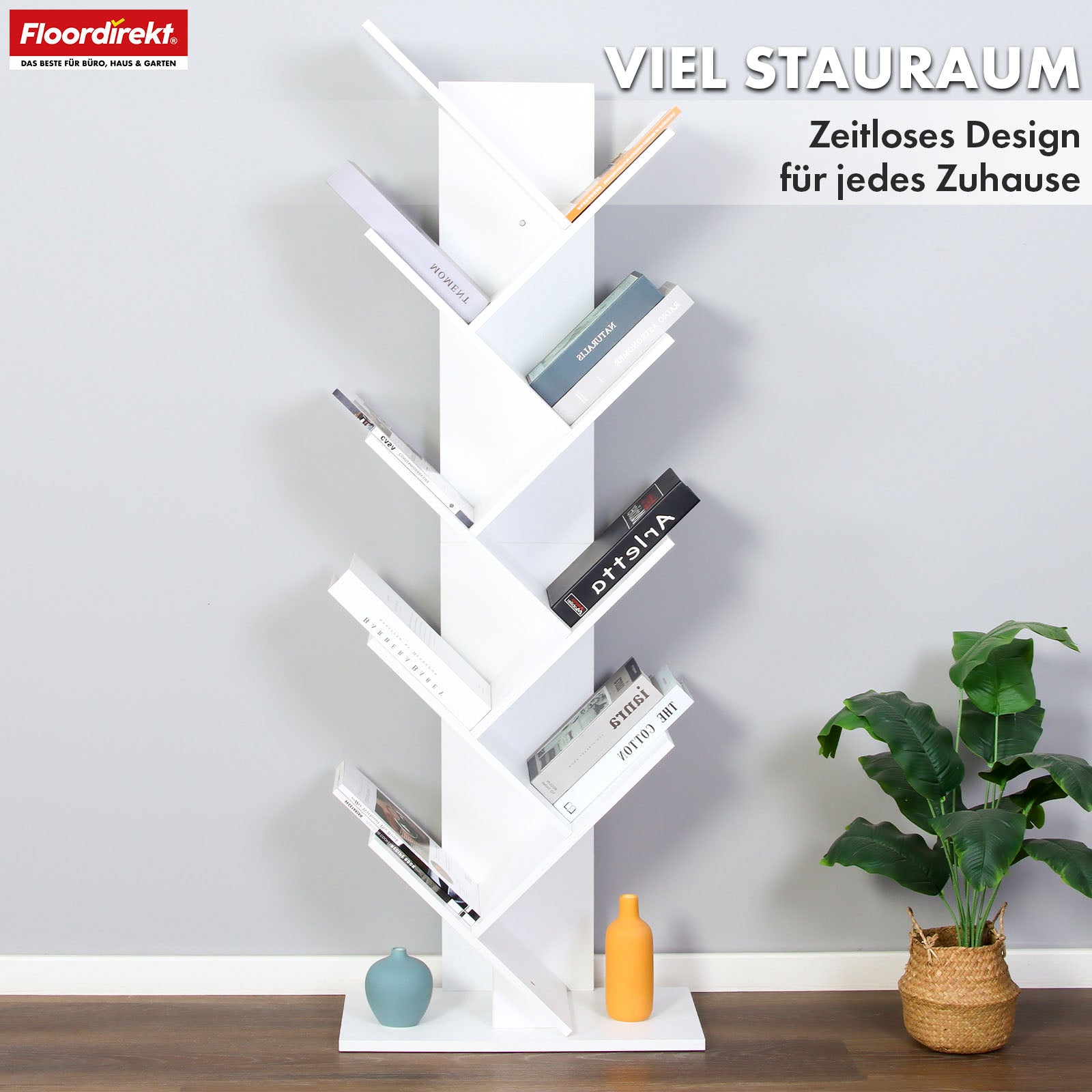 Boekenkast | Louisiana | Boomvormige staande plank in wit met 5 of 9 houten planken