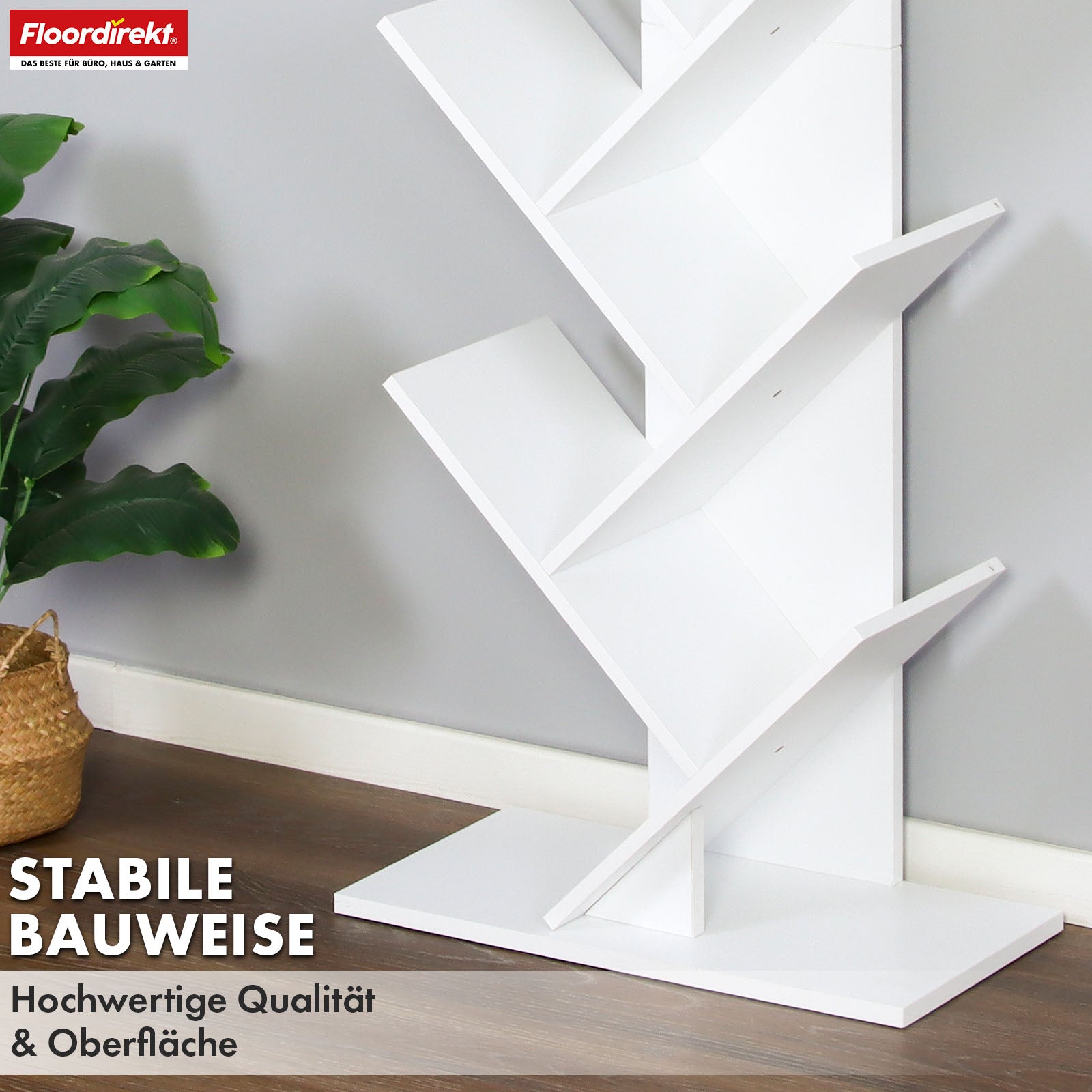 Boekenkast | Louisiana | Boomvormige staande plank in wit met 5 of 9 houten planken
