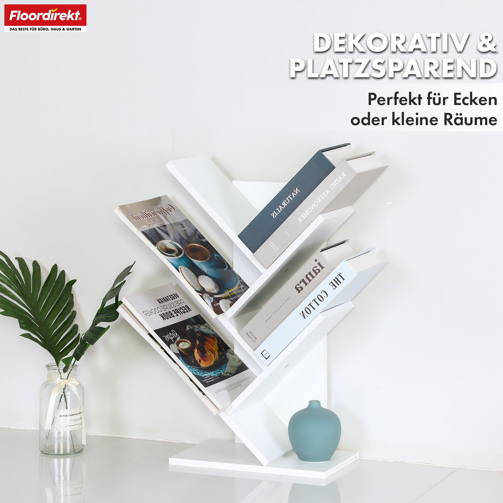 Boekenkast | Louisiana | Boomvormige staande plank in wit met 5 of 9 houten planken