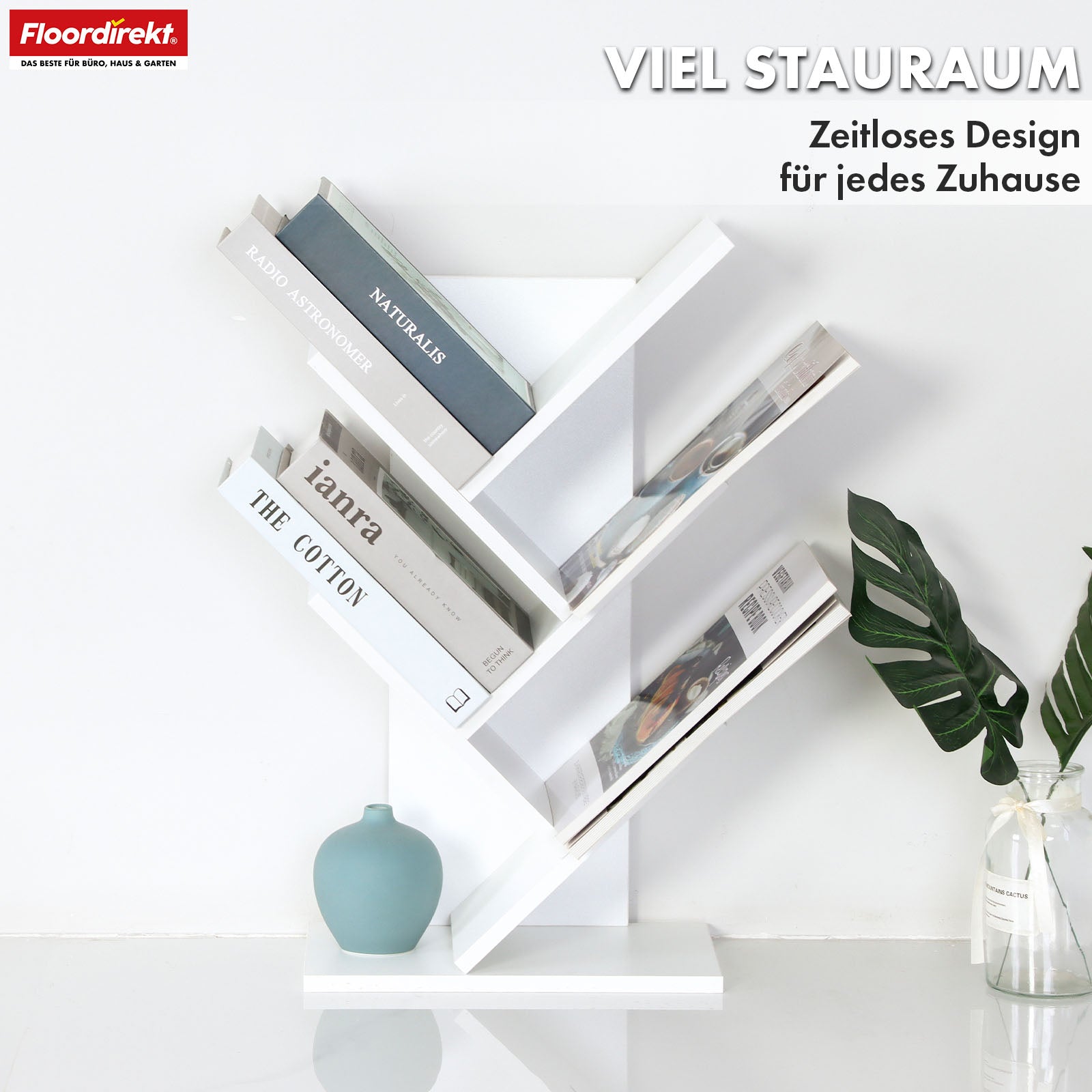 Boekenkast | Louisiana | Boomvormige staande plank in wit met 5 of 9 houten planken
