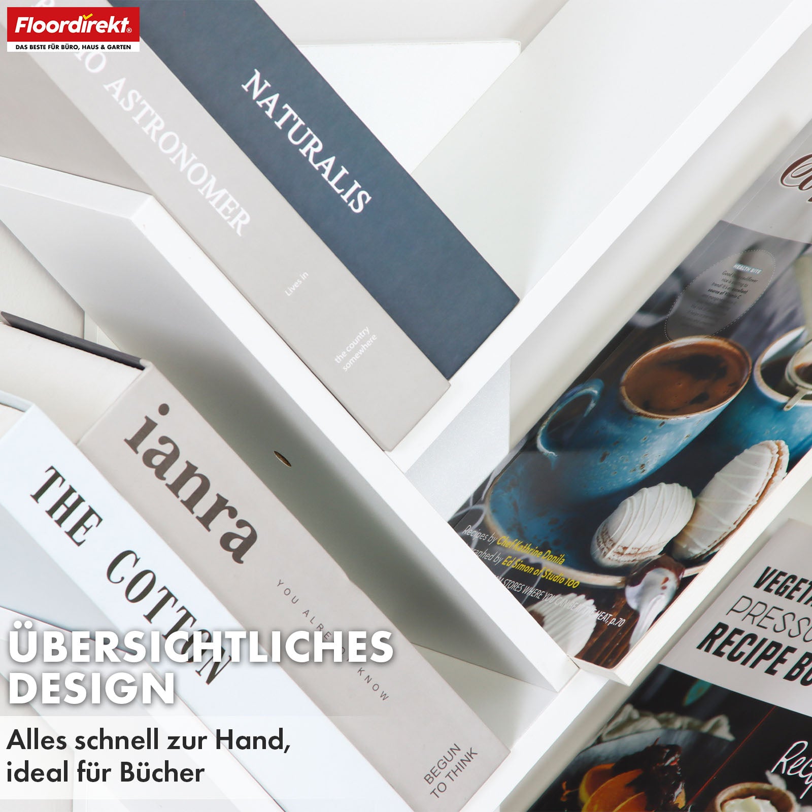 Boekenkast | Louisiana | Boomvormige staande plank in wit met 5 of 9 houten planken
