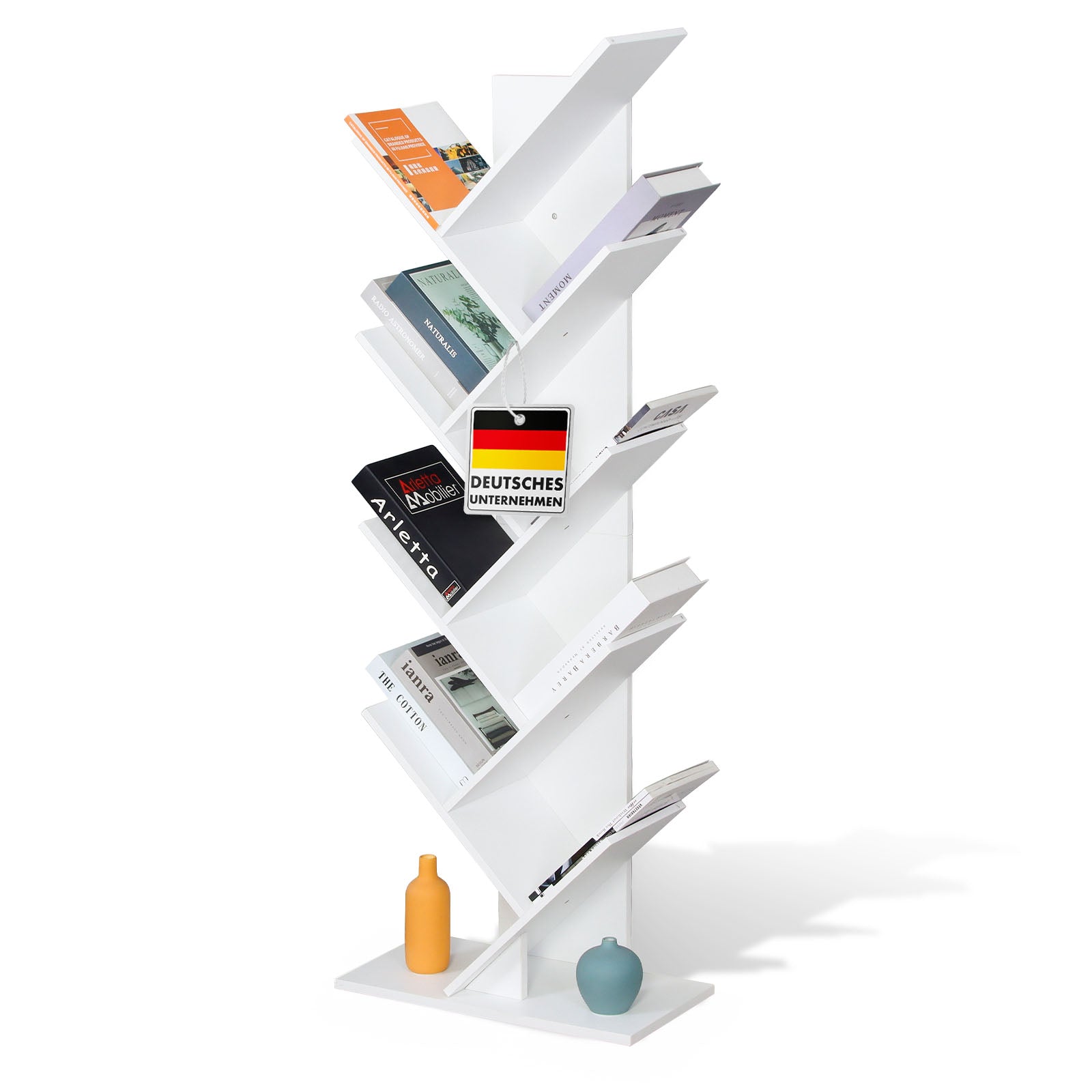 Boekenkast | Louisiana | Boomvormige staande plank in wit met 5 of 9 houten planken