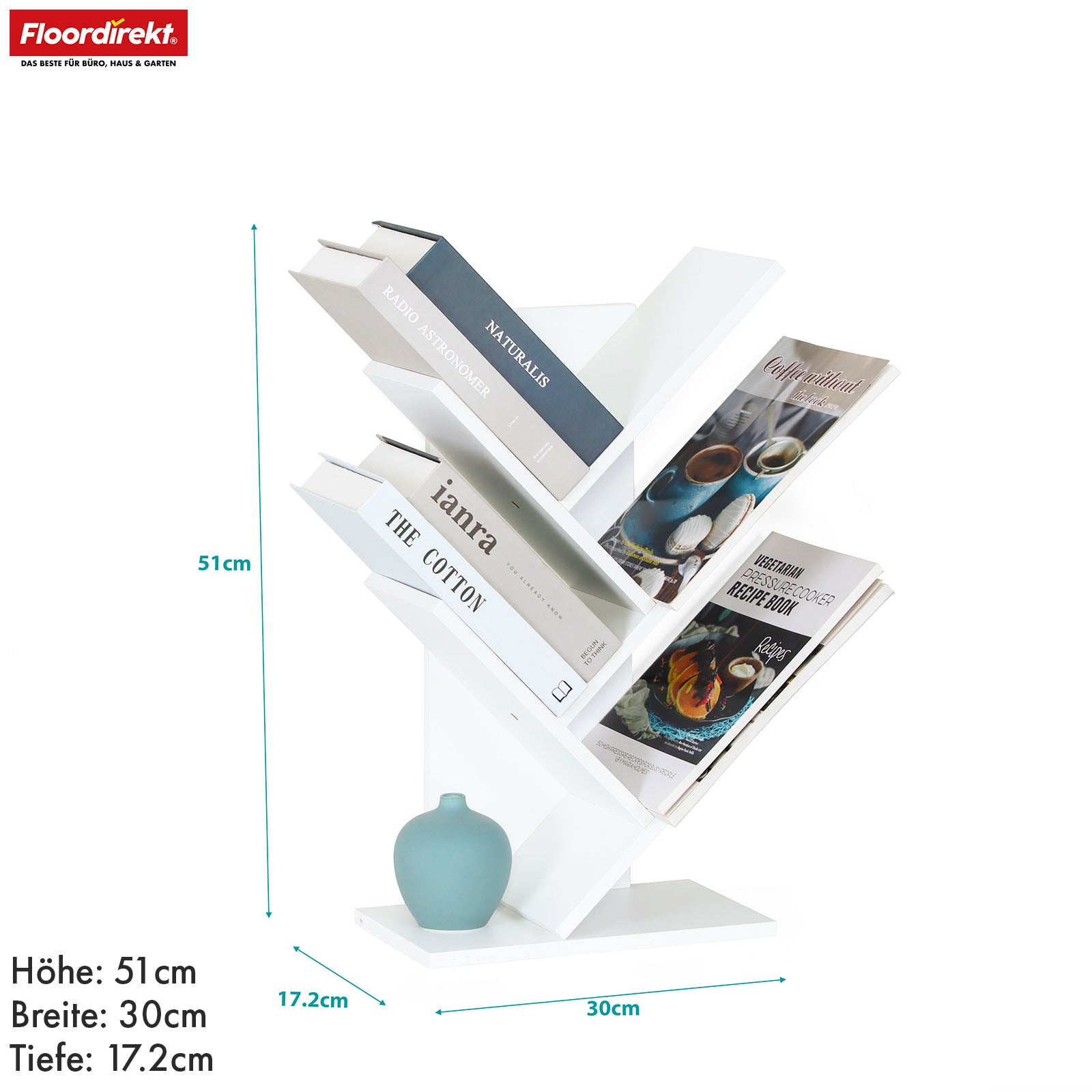 Boekenkast | Louisiana | Boomvormige staande plank in wit met 5 of 9 houten planken