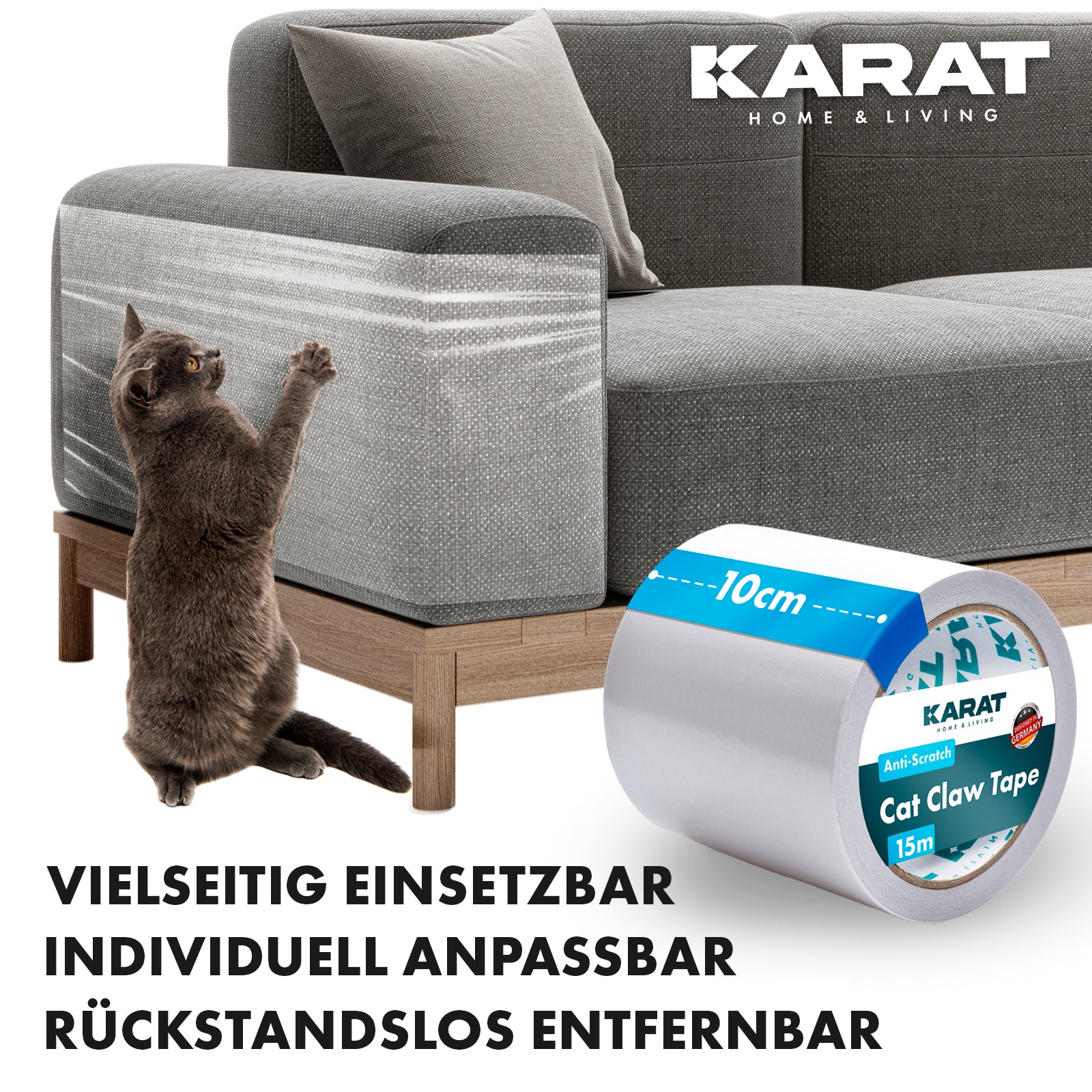 Krabbescherming | zelfklevende krabfolie | trainingstape | meubelbescherming | transparant | 15 m x 10 cm