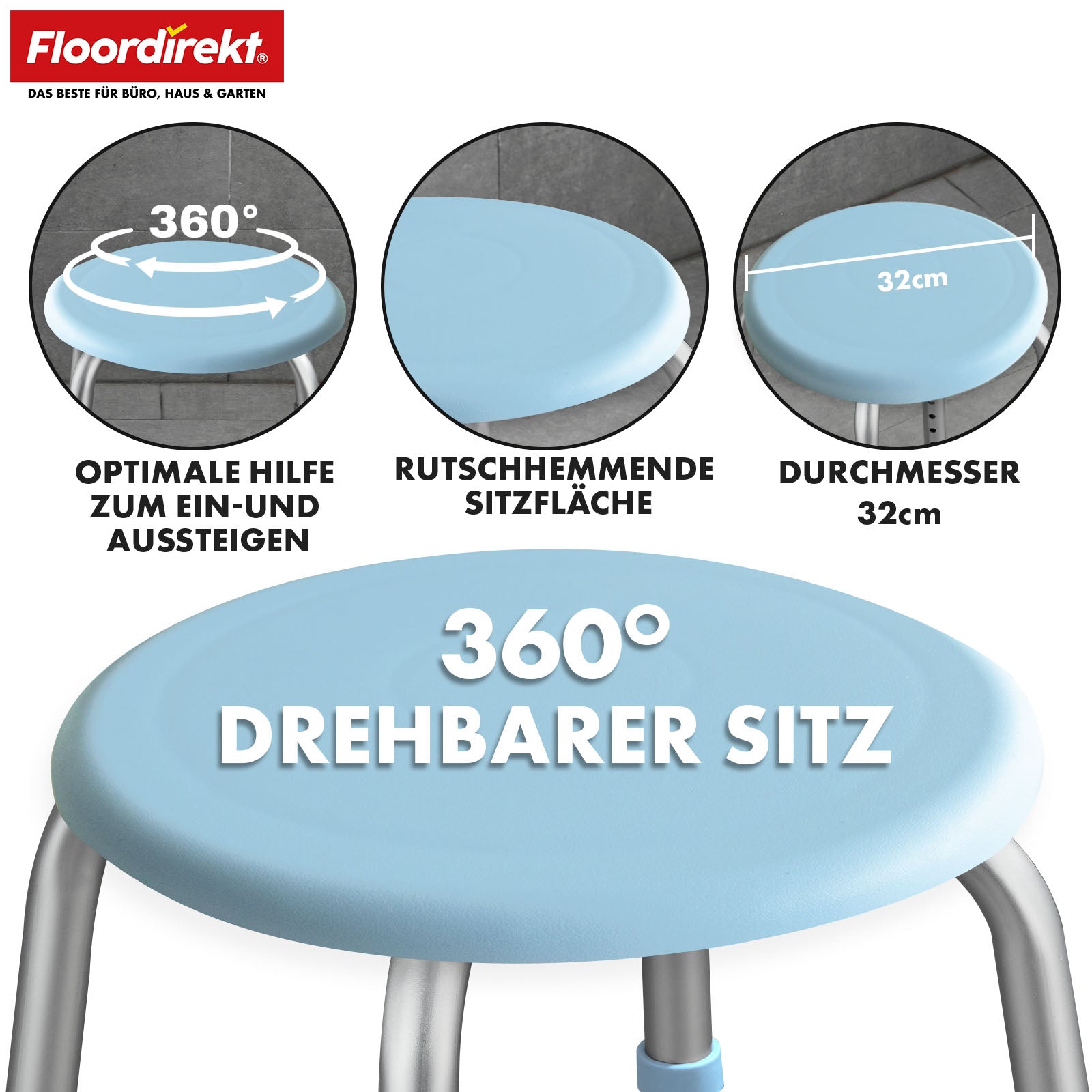 Douche- en badkruk | Pedro | In hoogte verstelbaar & 360° draaibaar | Antislip & belastbaar tot 150 kg