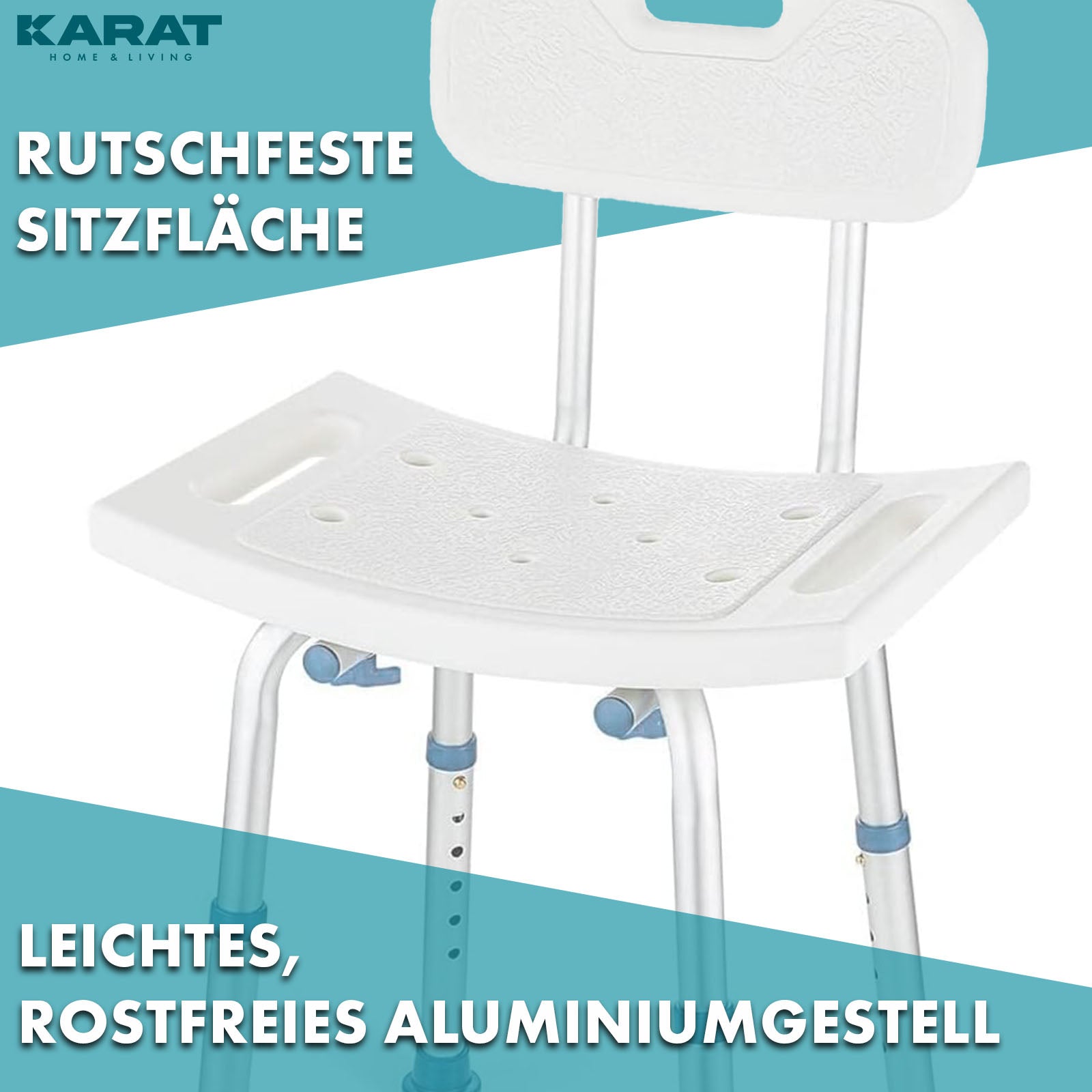 Douchekruk | Jonah | In hoogte verstelbaar met rugleuning | Ergonomische badstoel voor bad en douche, anti-slip & stabiel, belastbaar tot 150 kg