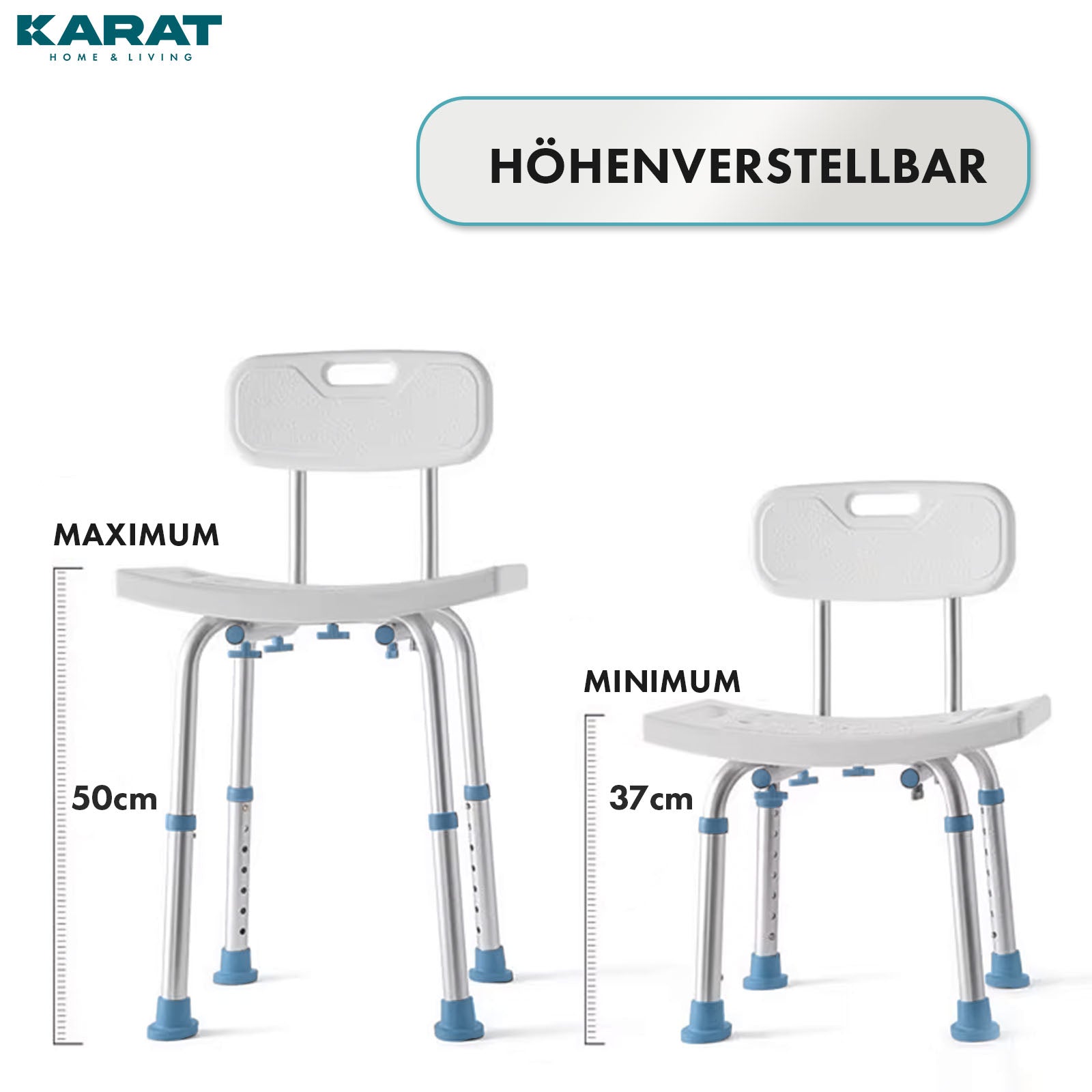 Douchekruk | Jonah | In hoogte verstelbaar met rugleuning | Ergonomische badstoel voor bad en douche, anti-slip & stabiel, belastbaar tot 150 kg