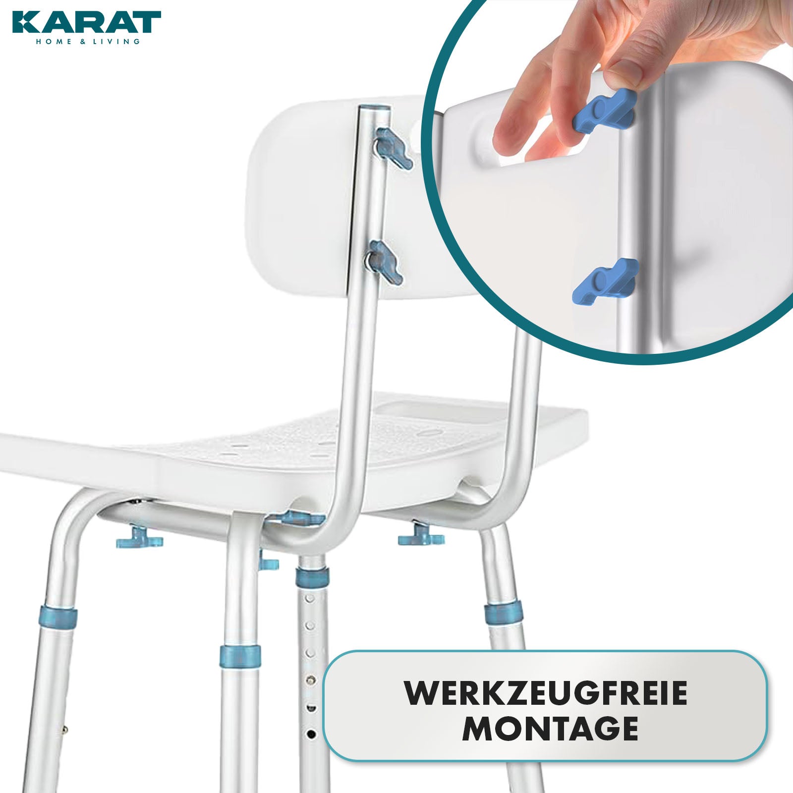Douchekruk | Jonah | In hoogte verstelbaar met rugleuning | Ergonomische badstoel voor bad en douche, anti-slip & stabiel, belastbaar tot 150 kg