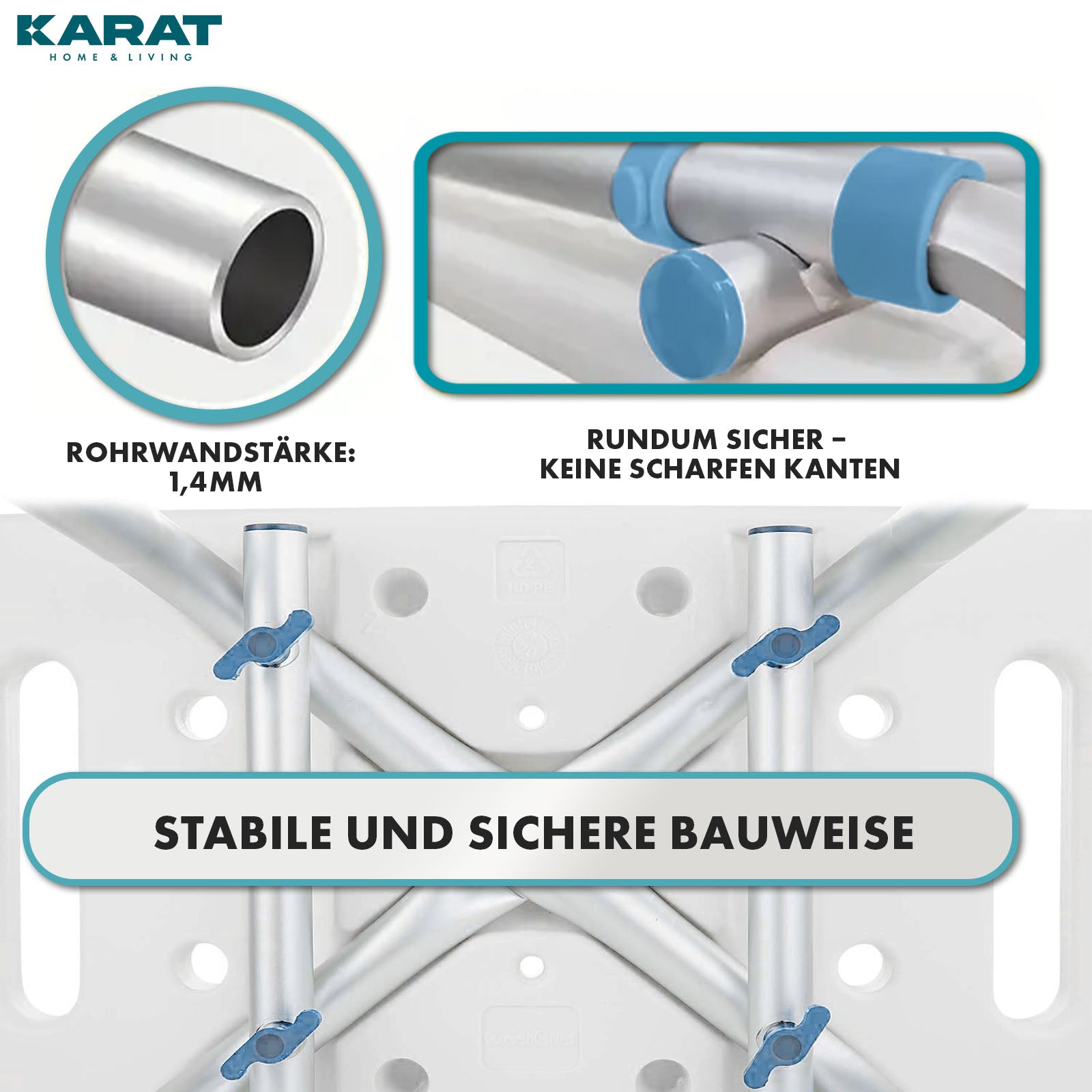 Douchekruk | Jonah | In hoogte verstelbaar met rugleuning | Ergonomische badstoel voor bad en douche, anti-slip & stabiel, belastbaar tot 150 kg