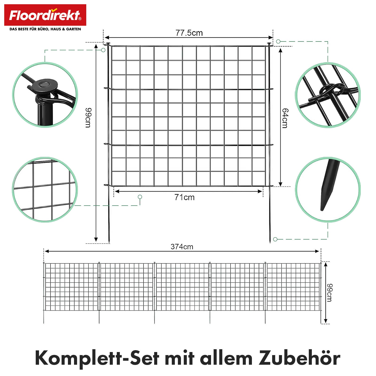 Metalen hek | Pablo | 5-delige metalen plug-in hekwerkset | Uitbreidbaar voor tuin, vijver & dieren