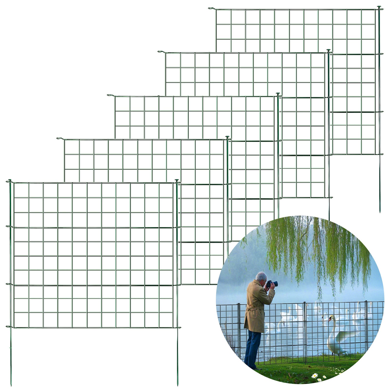Metalen hek | Pablo | 5-delige metalen plug-in hekwerkset | Uitbreidbaar voor tuin, vijver & dieren