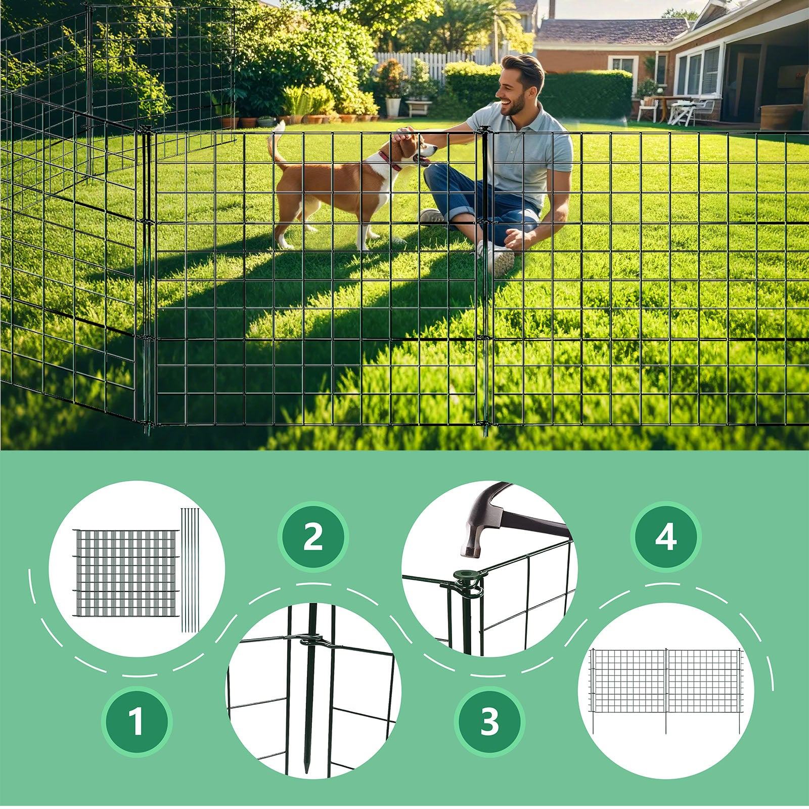 Metalen hek | Pablo | 5-delige metalen plug-in hekwerkset | Uitbreidbaar voor tuin, vijver & dieren