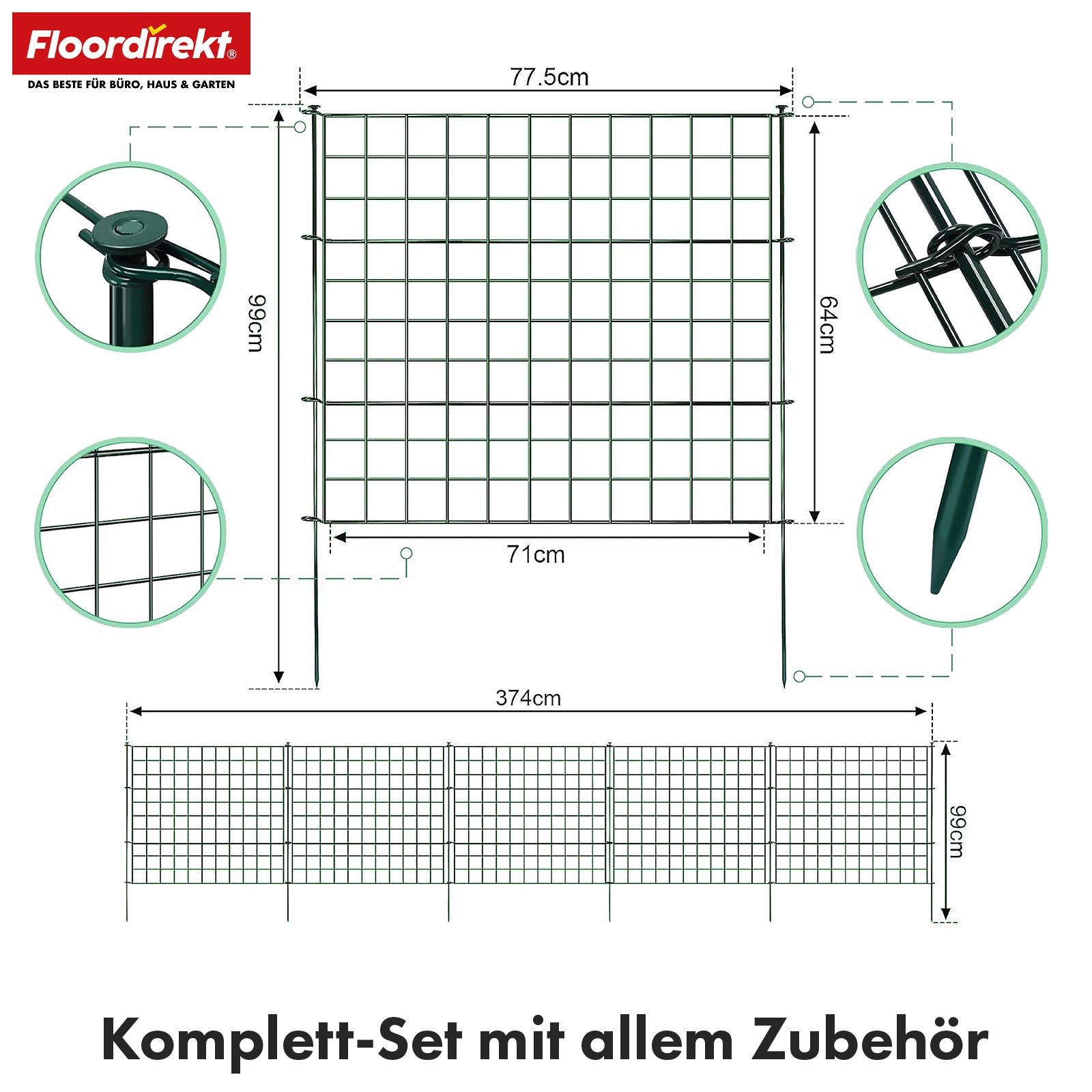Metalen hek | Pablo | 5-delige metalen plug-in hekwerkset | Uitbreidbaar voor tuin, vijver & dieren