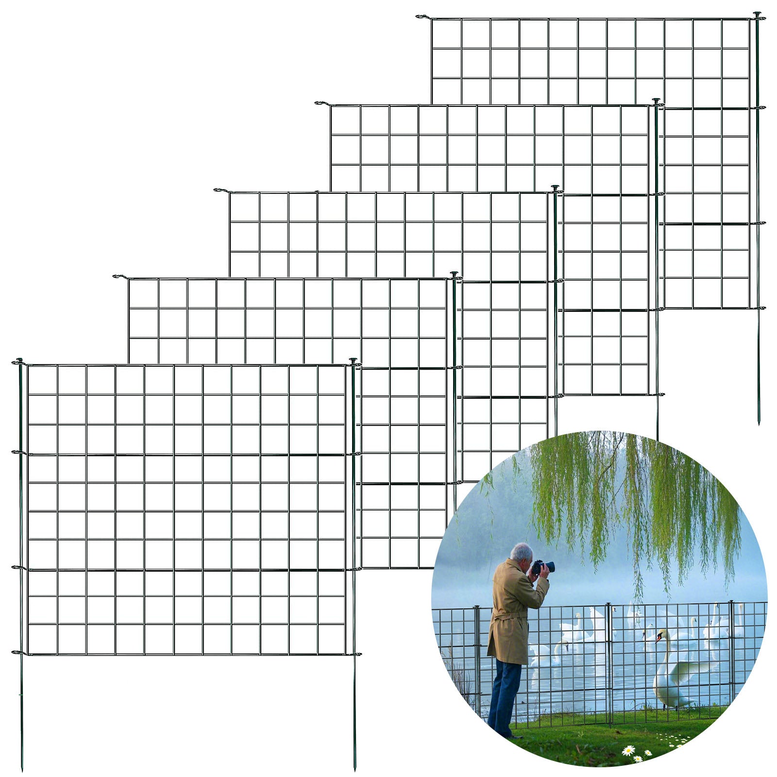 Metalen hek | Pablo | 5-delige metalen plug-in hekwerkset | Uitbreidbaar voor tuin, vijver & dieren