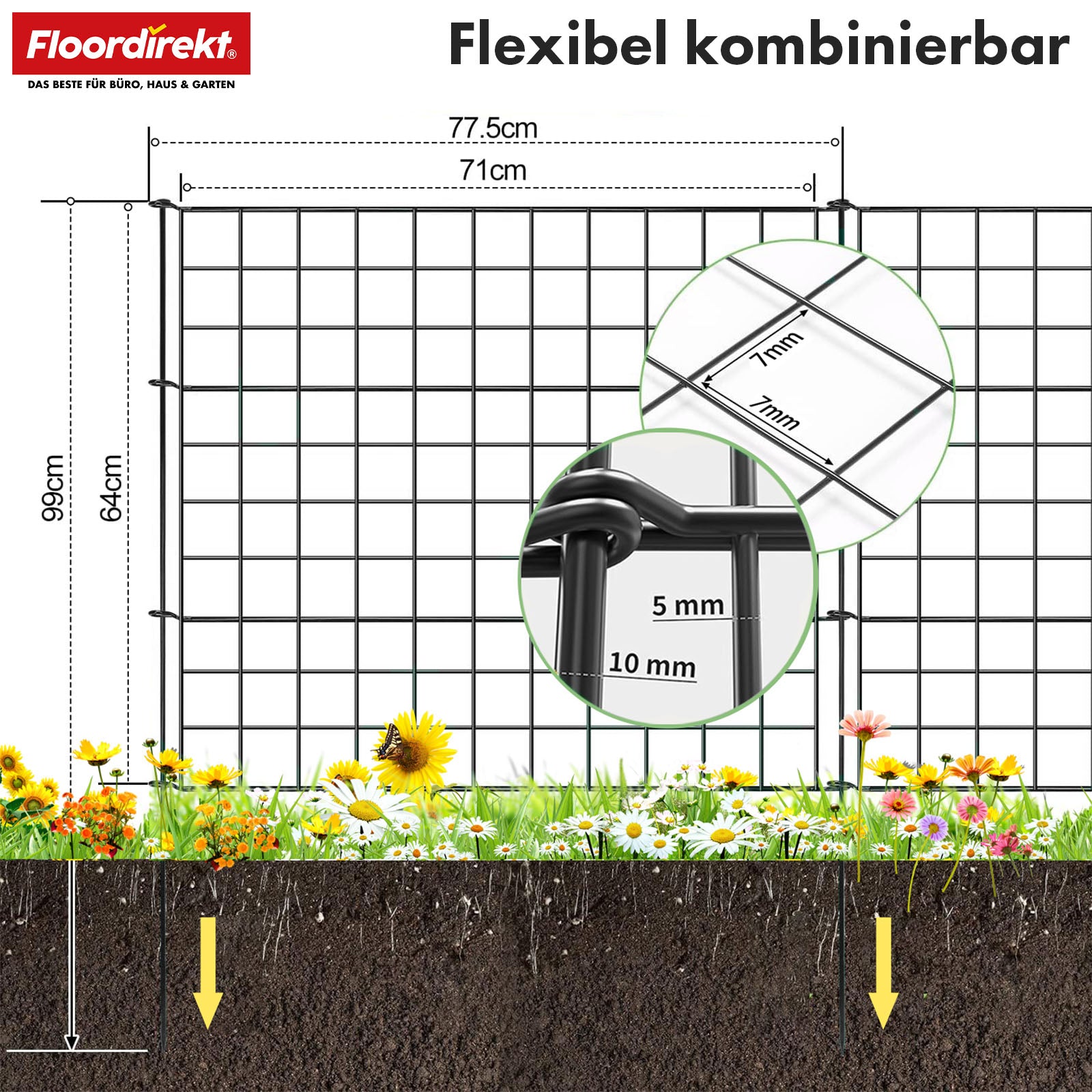 Metalen hek | Pablo | 5-delige metalen plug-in hekwerkset | Uitbreidbaar voor tuin, vijver & dieren