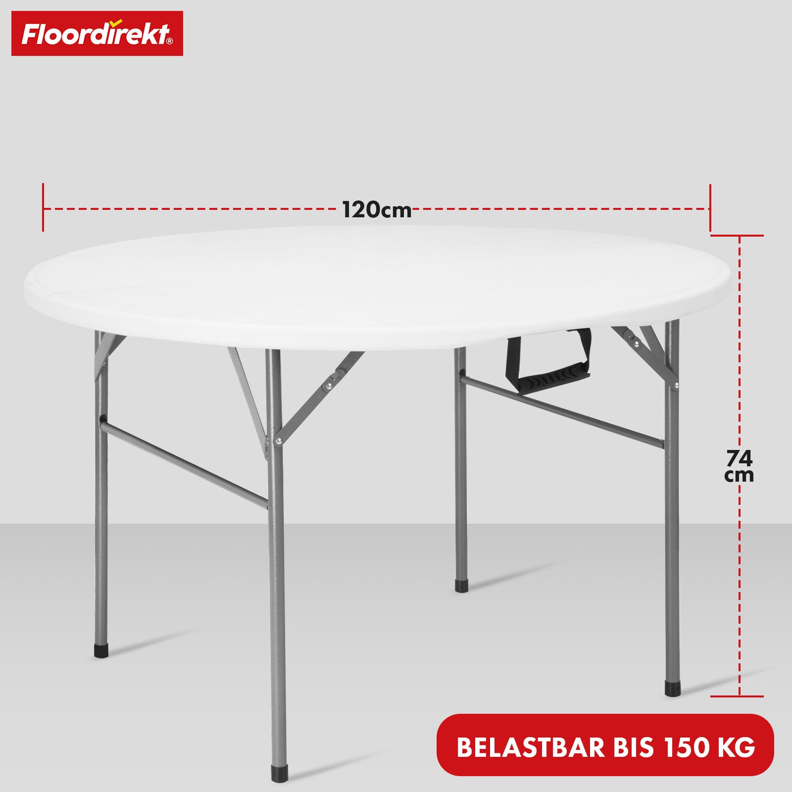 Klaptafel | Shiga | Ronde witte tuintafel | Opvouwbaar met handvat | 120 cm diameter